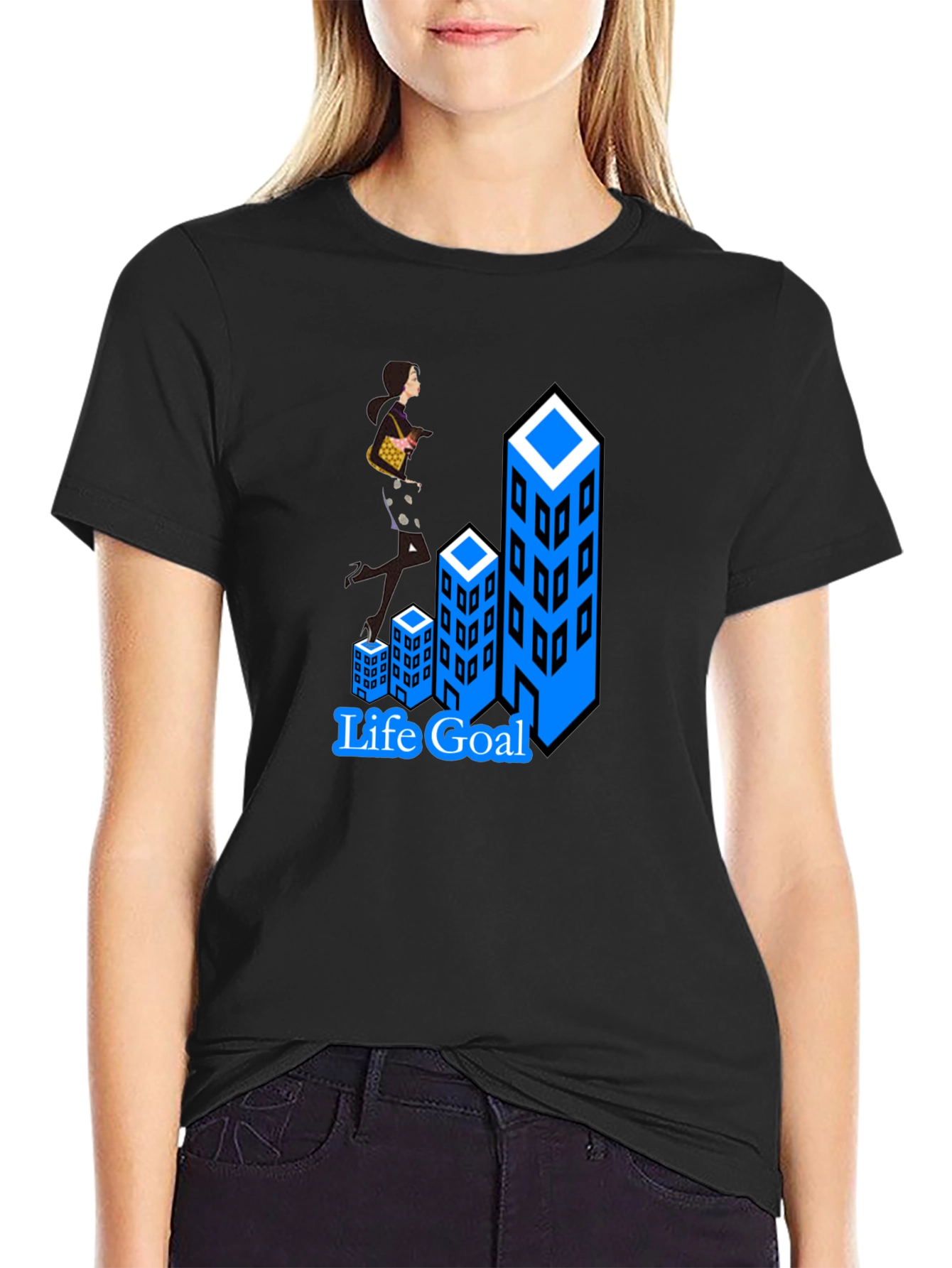 Black Life Goal T-Shirt: Career Woman Climbing Buildings view 2