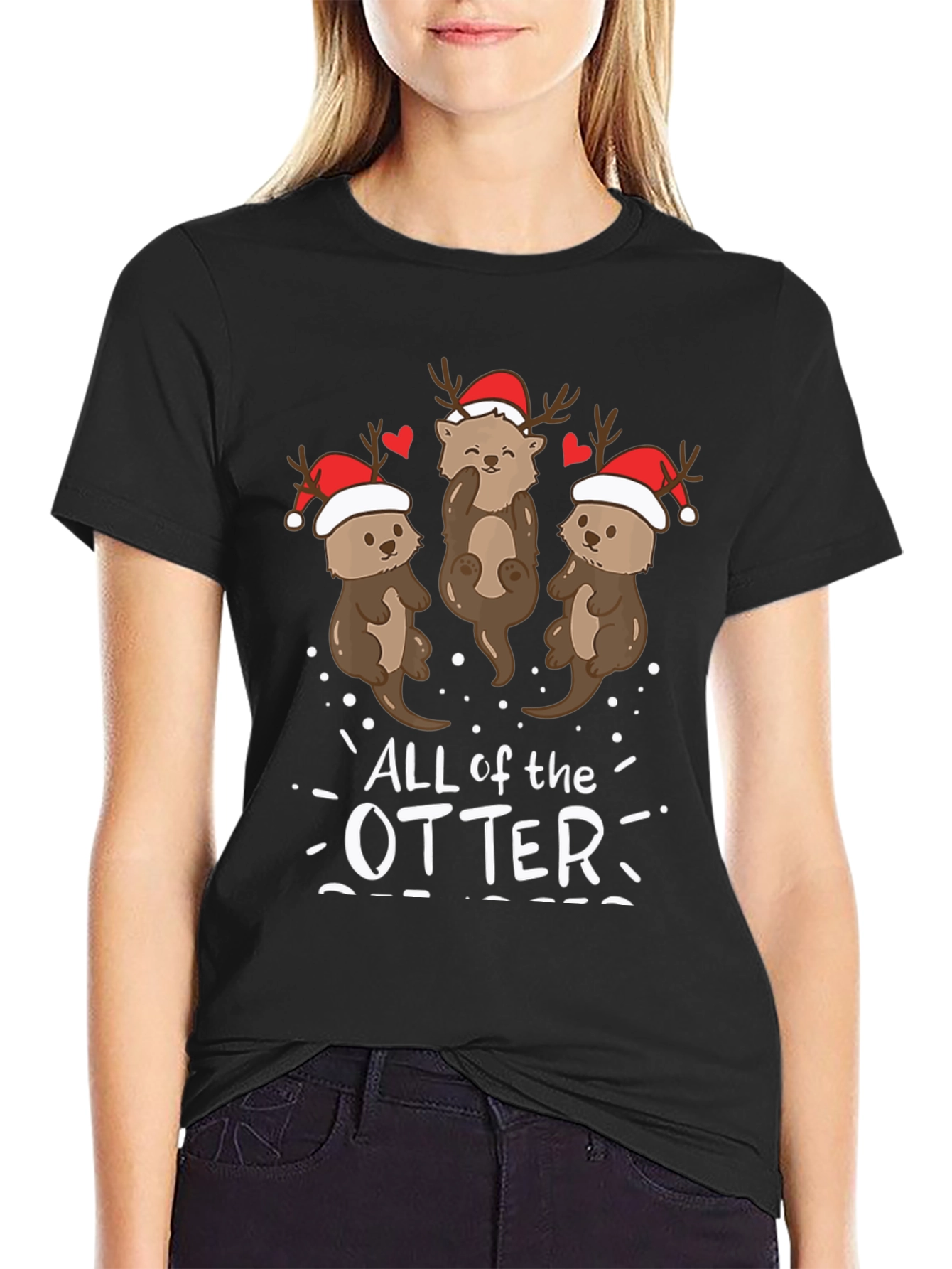 Black Festive Otter Holiday T-Shirt view 2