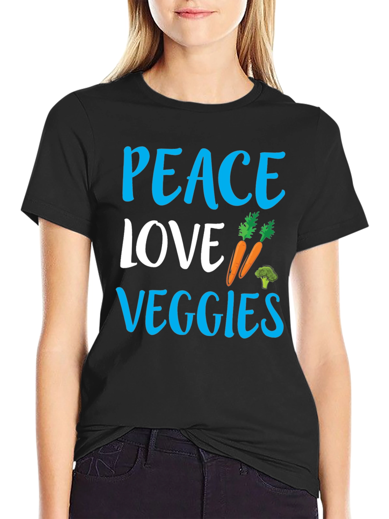 Black Peace Love Veggies Black Graphic Tee view 2