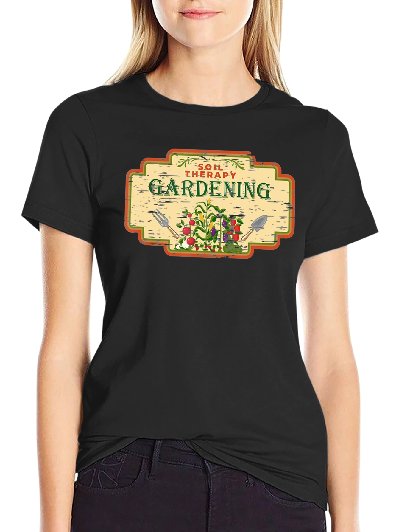 Black Gardening Soil Therapy T-Shirt view 2