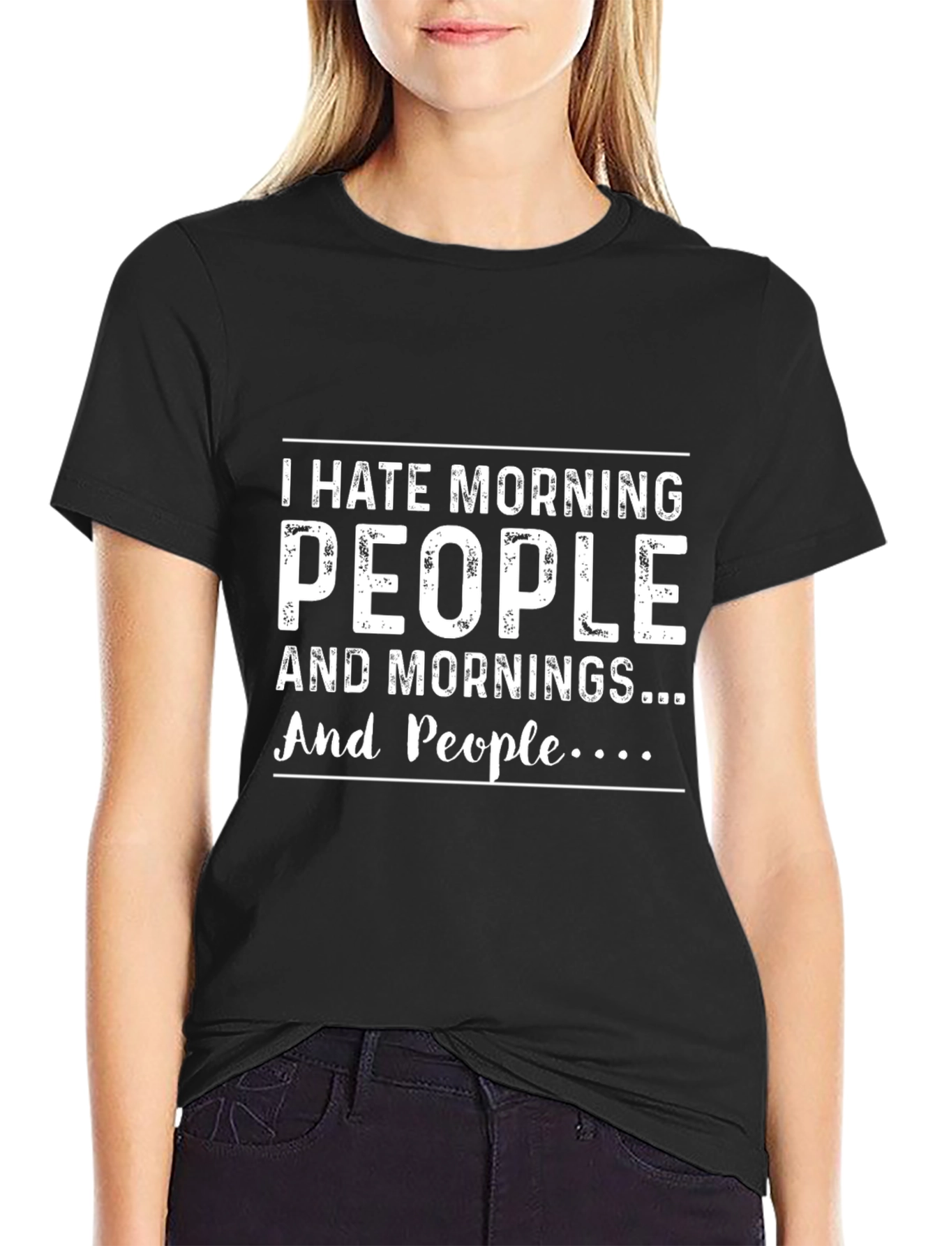 Black I Hate Morning People T-Shirt - Funny Sarcastic Tee view 2
