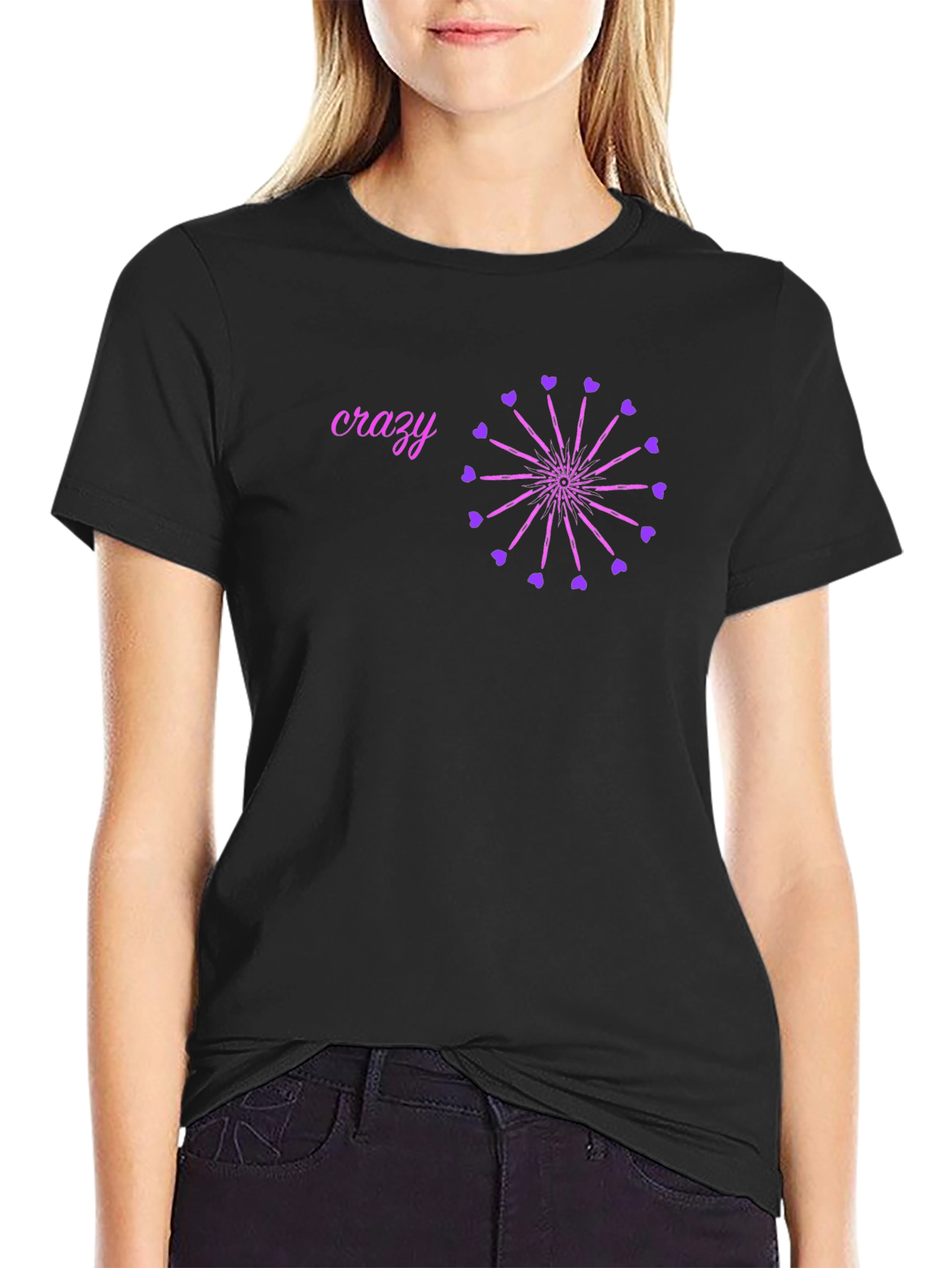 Black Crazy Heart Wheel Black T-Shirt view 2