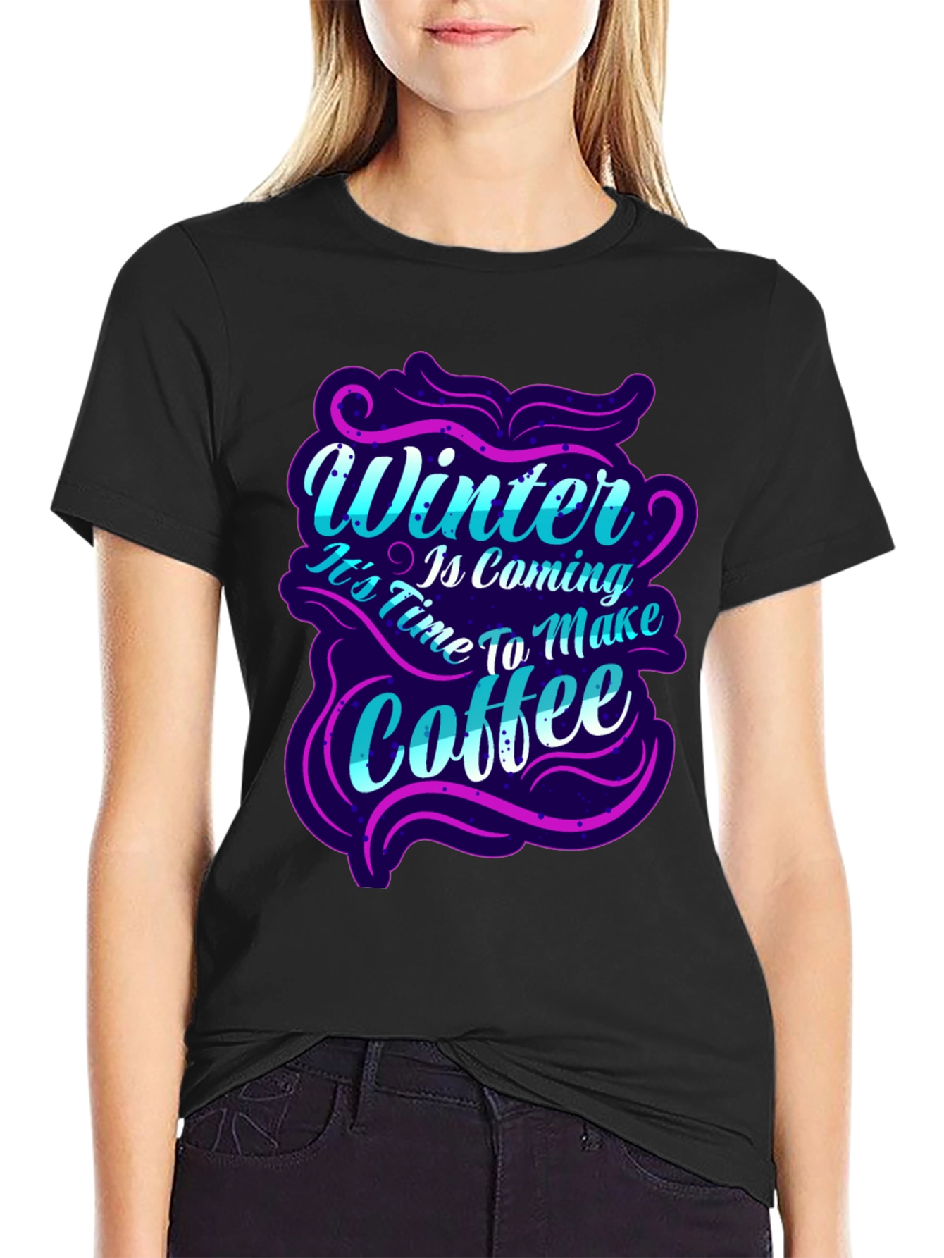 Black Winter Coffee T-Shirt - Festive Holiday Wear view 2