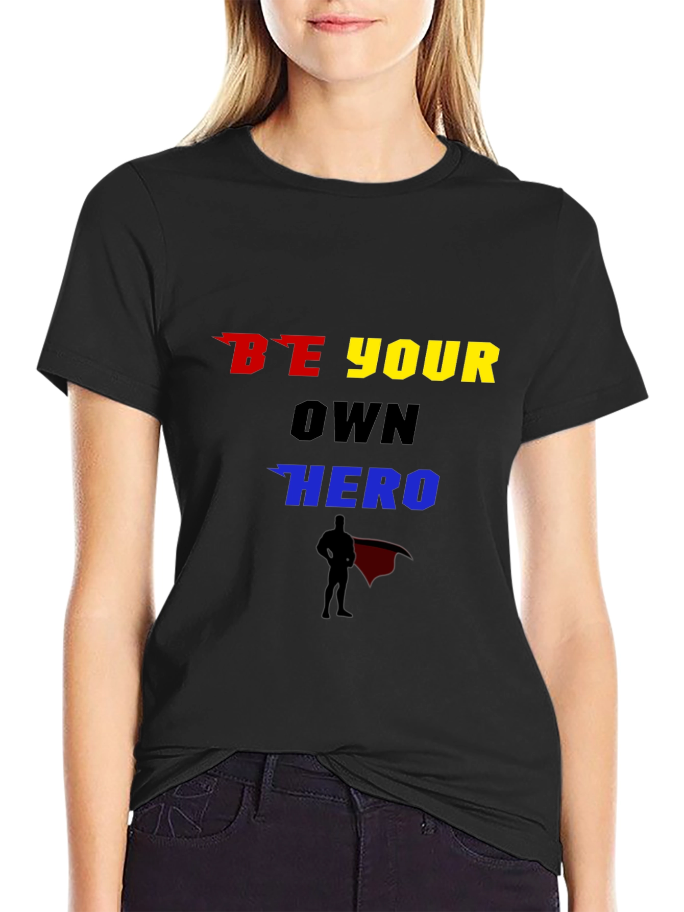 Black Be Your Own Hero Graphic T-Shirt view 2