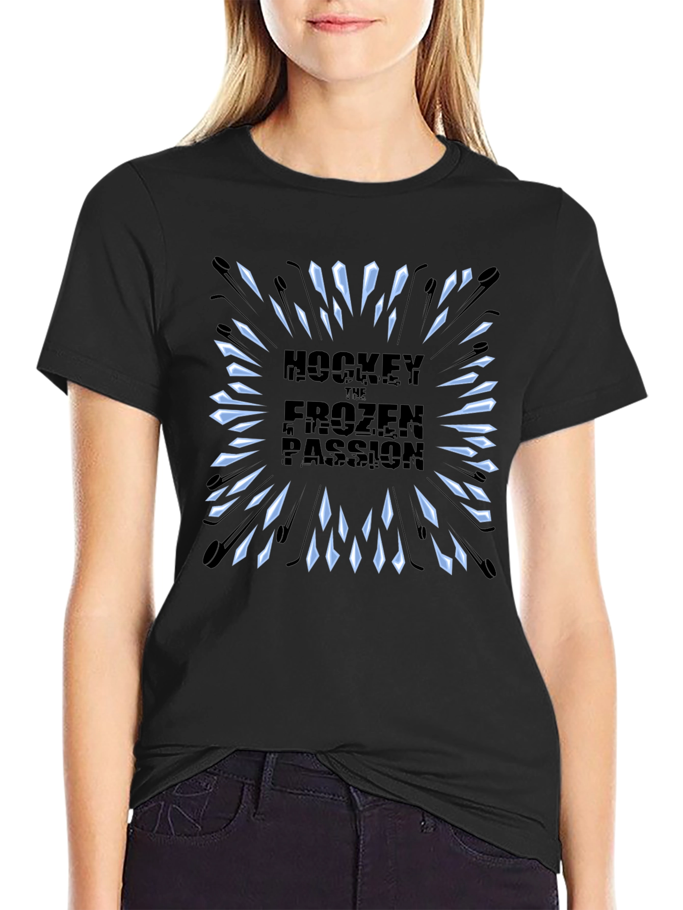 Black Hockey Frozen Passion Graphic T-Shirt view 2