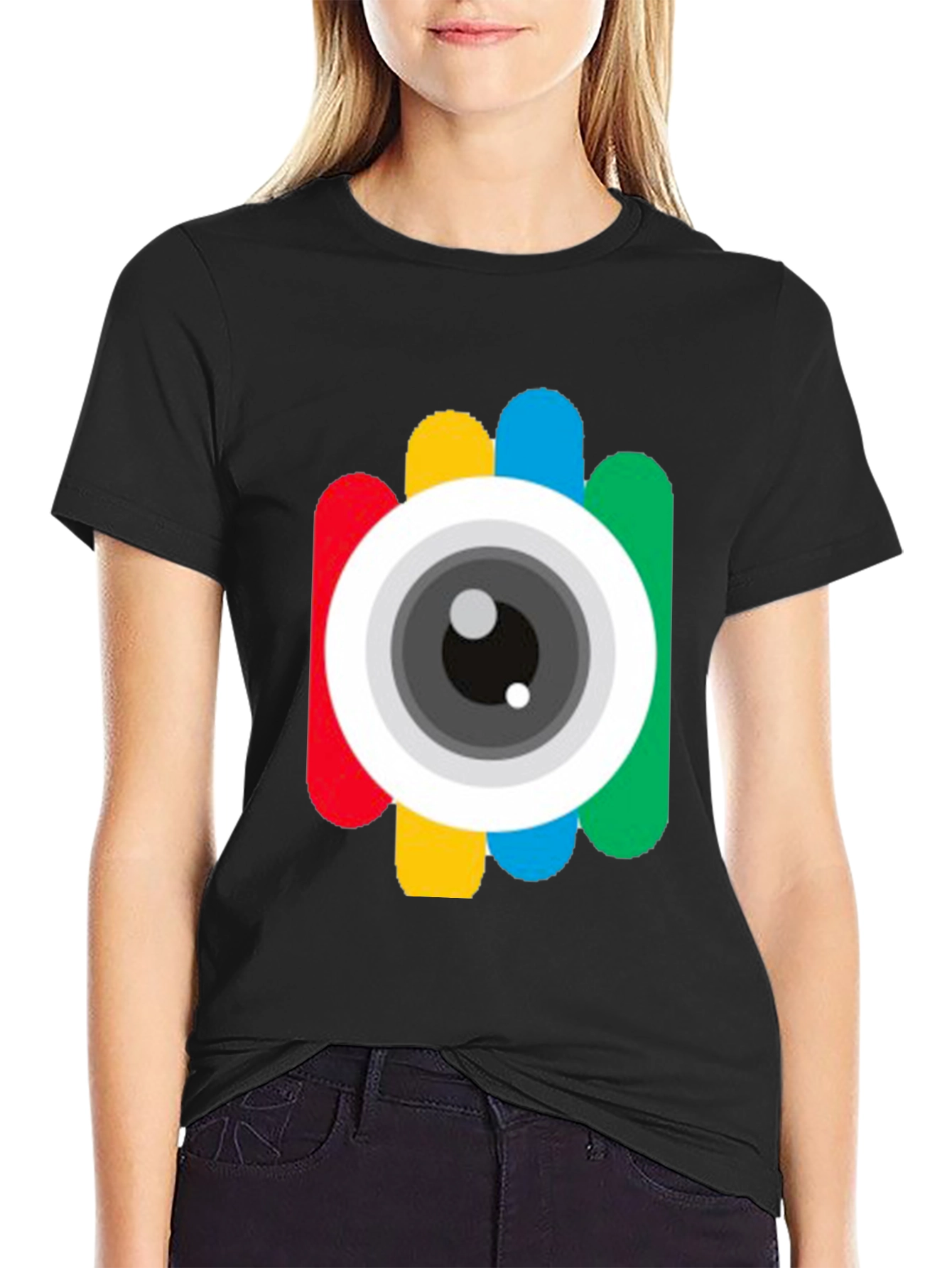 Black Colorful Camera Eye Graphic Black T-Shirt view 2
