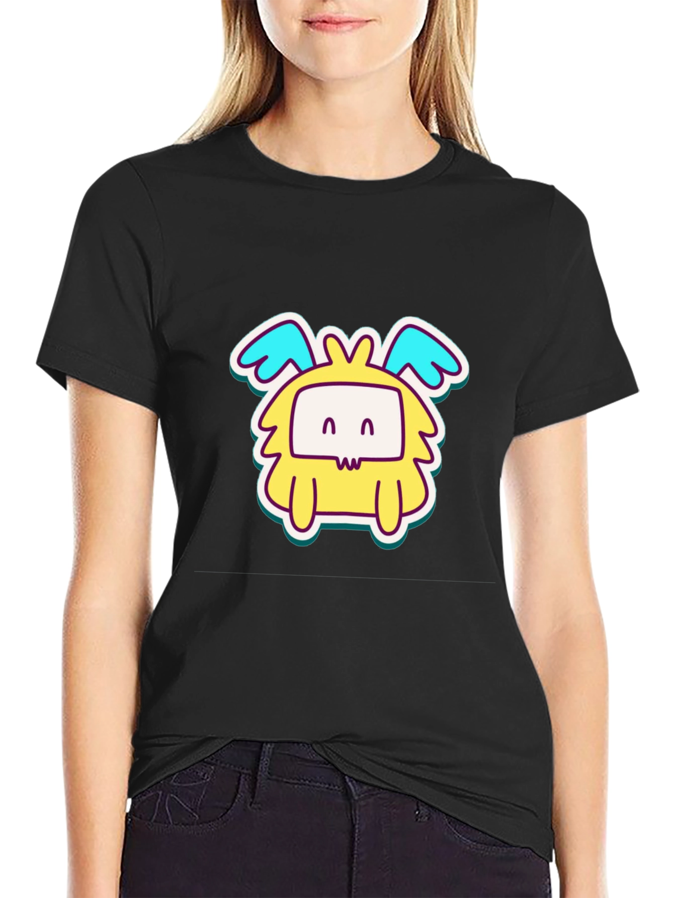 Black Cute Cartoon Monster Graphic T-Shirt view 2