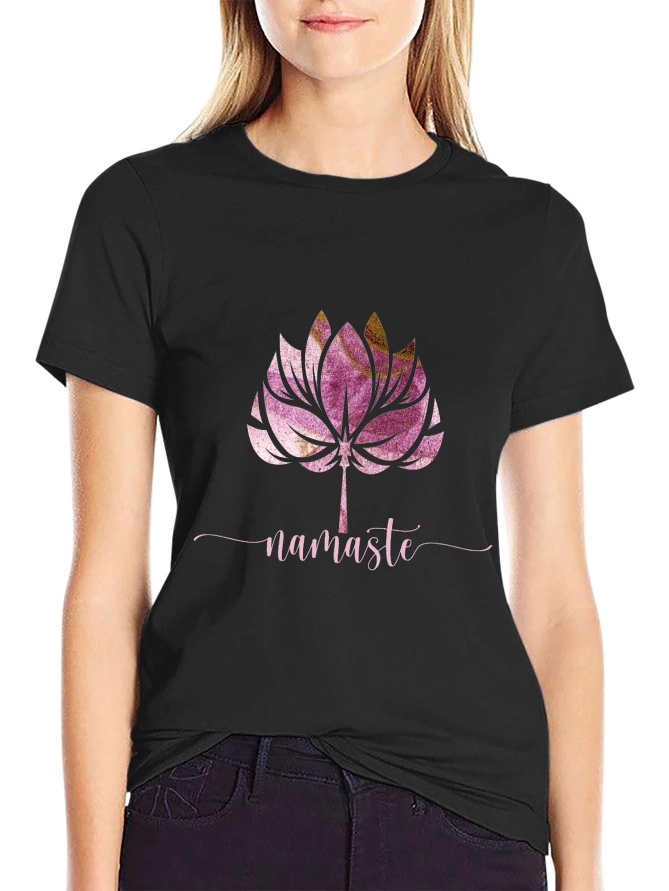 Black Namaste Lotus Graphic Tee - Yoga Inspired Design view 2