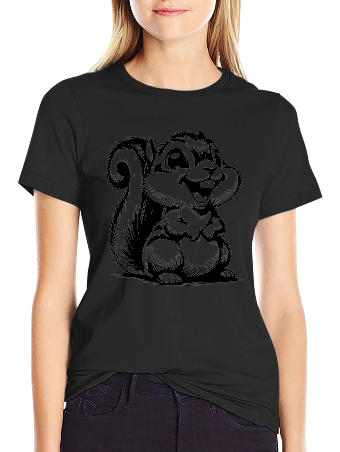 Black Squirrel Graphic T-Shirt - Black Cotton Tee view 2