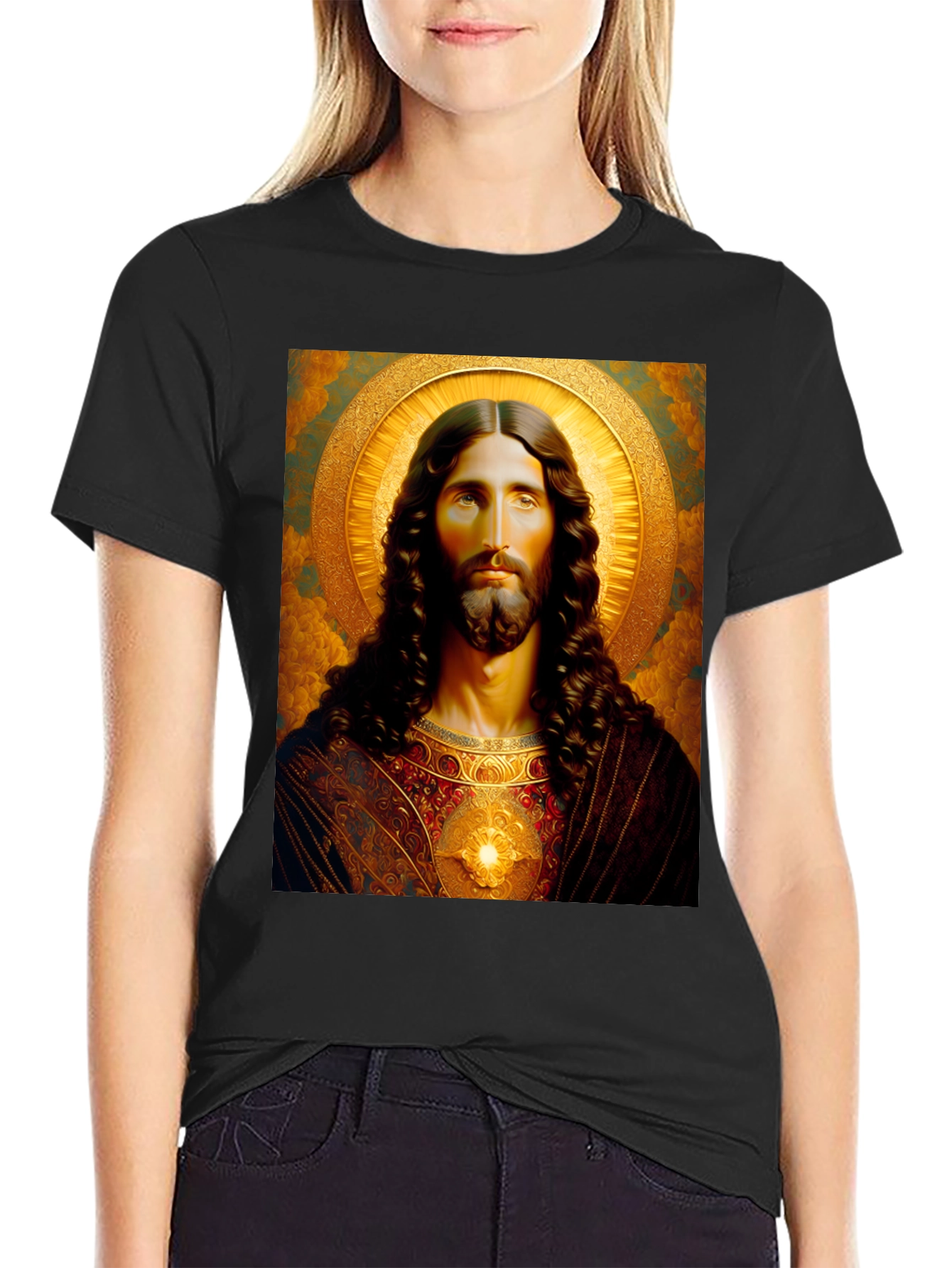 Black Jesus Christ Portrait Graphic T-Shirt - Black view 2