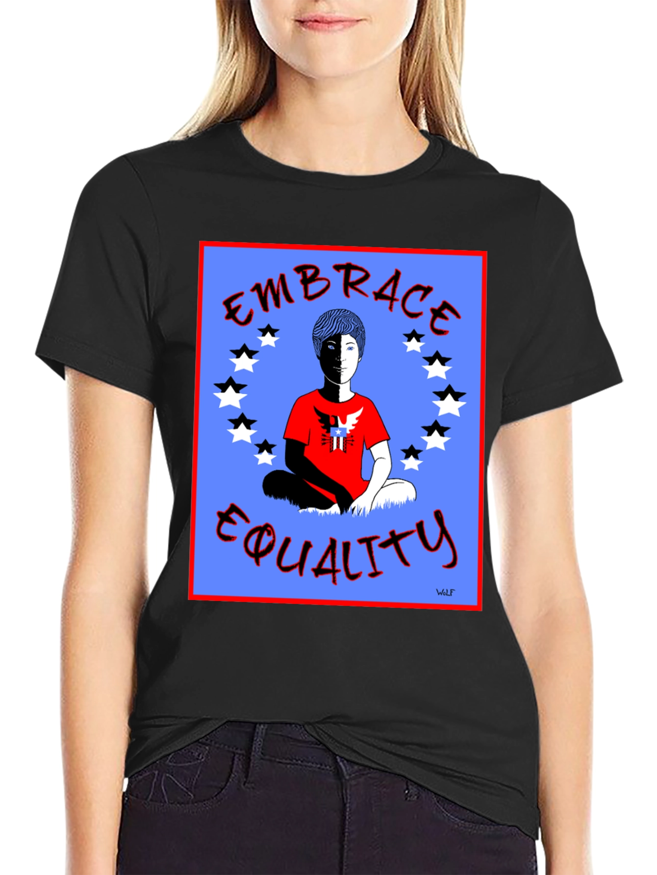 Black Embrace Equality Graphic Print Black T-Shirt view 2