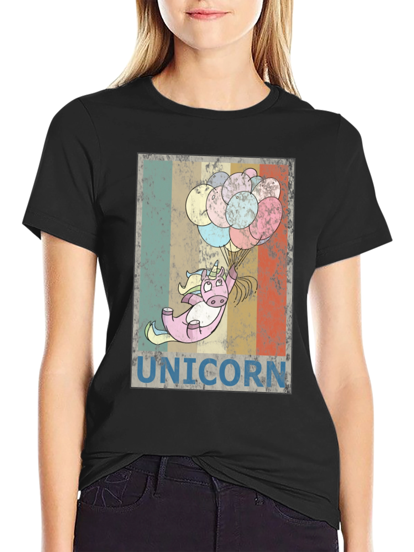 Black Unicorn Balloons Graphic Tee - Black Cotton Blend view 2