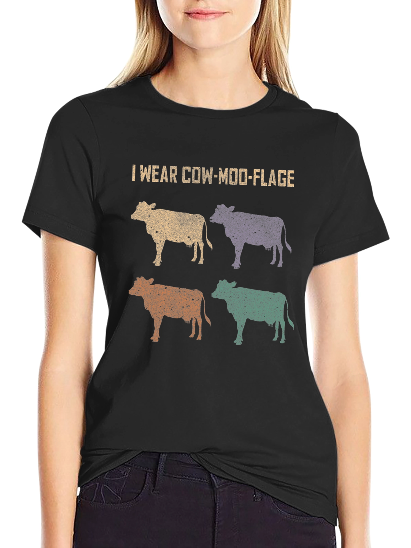 Black Cow-Moo-Flage Graphic T-Shirt - Novelty Farm Tee view 2