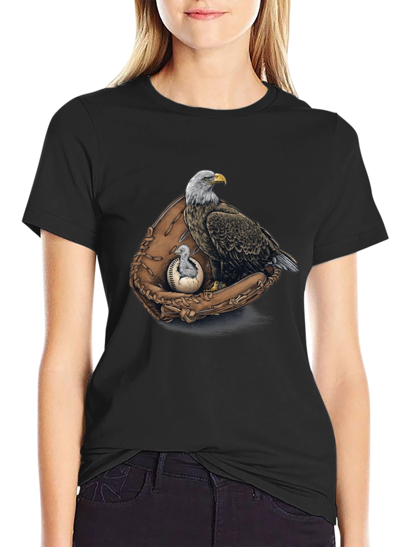 Black Eagle Baseball Glove Graphic Tee view 2