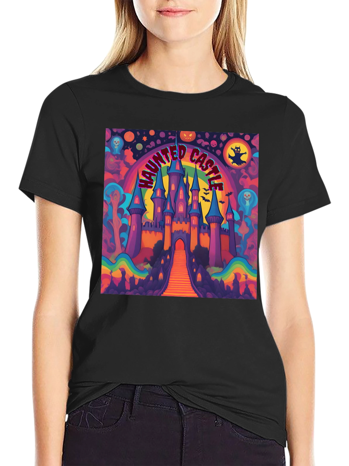 Black Haunted Castle Graphic Tee view 2