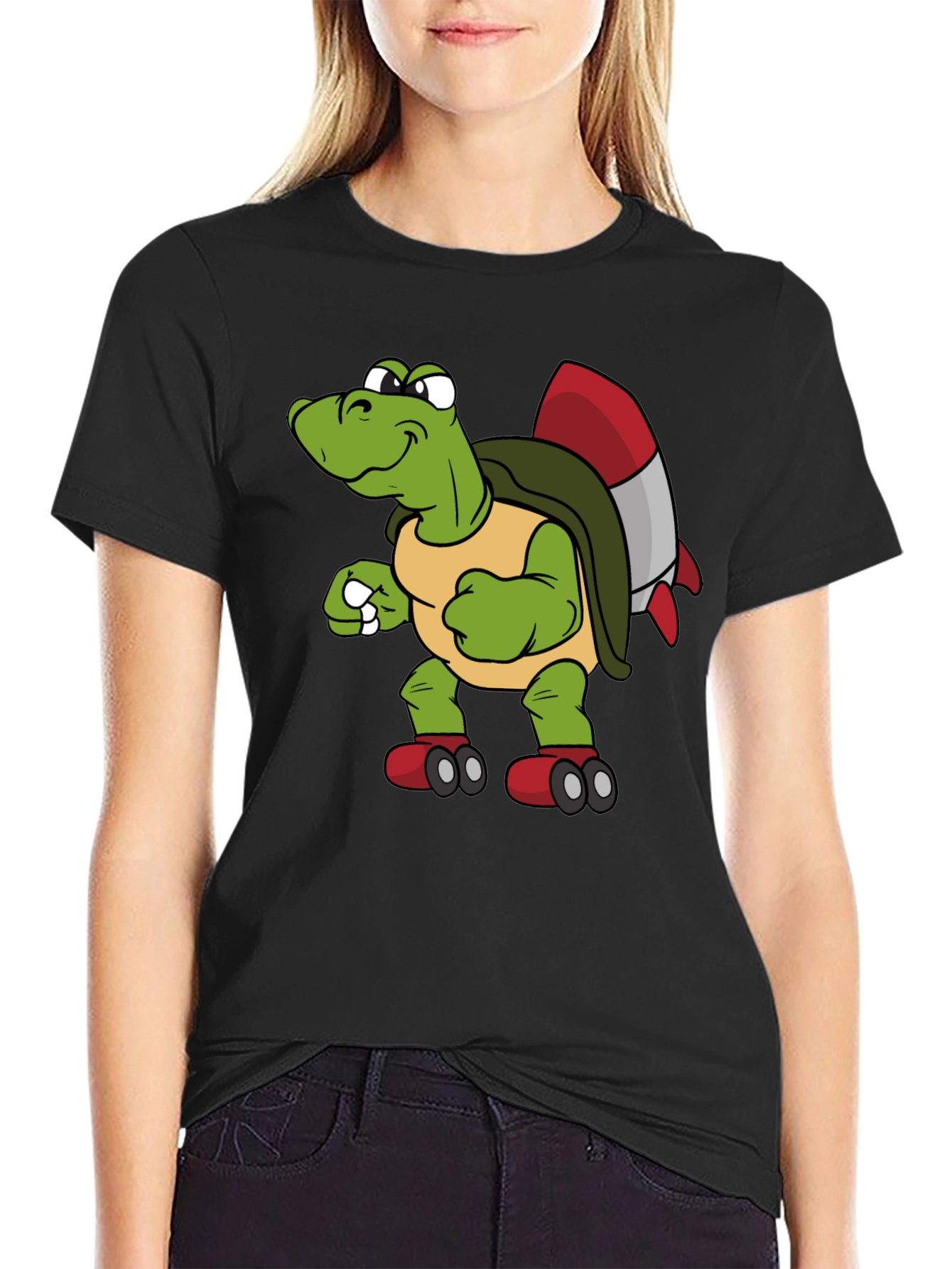 Black Turtle Rocket Shirt - Unique Cartoon Tee view 2