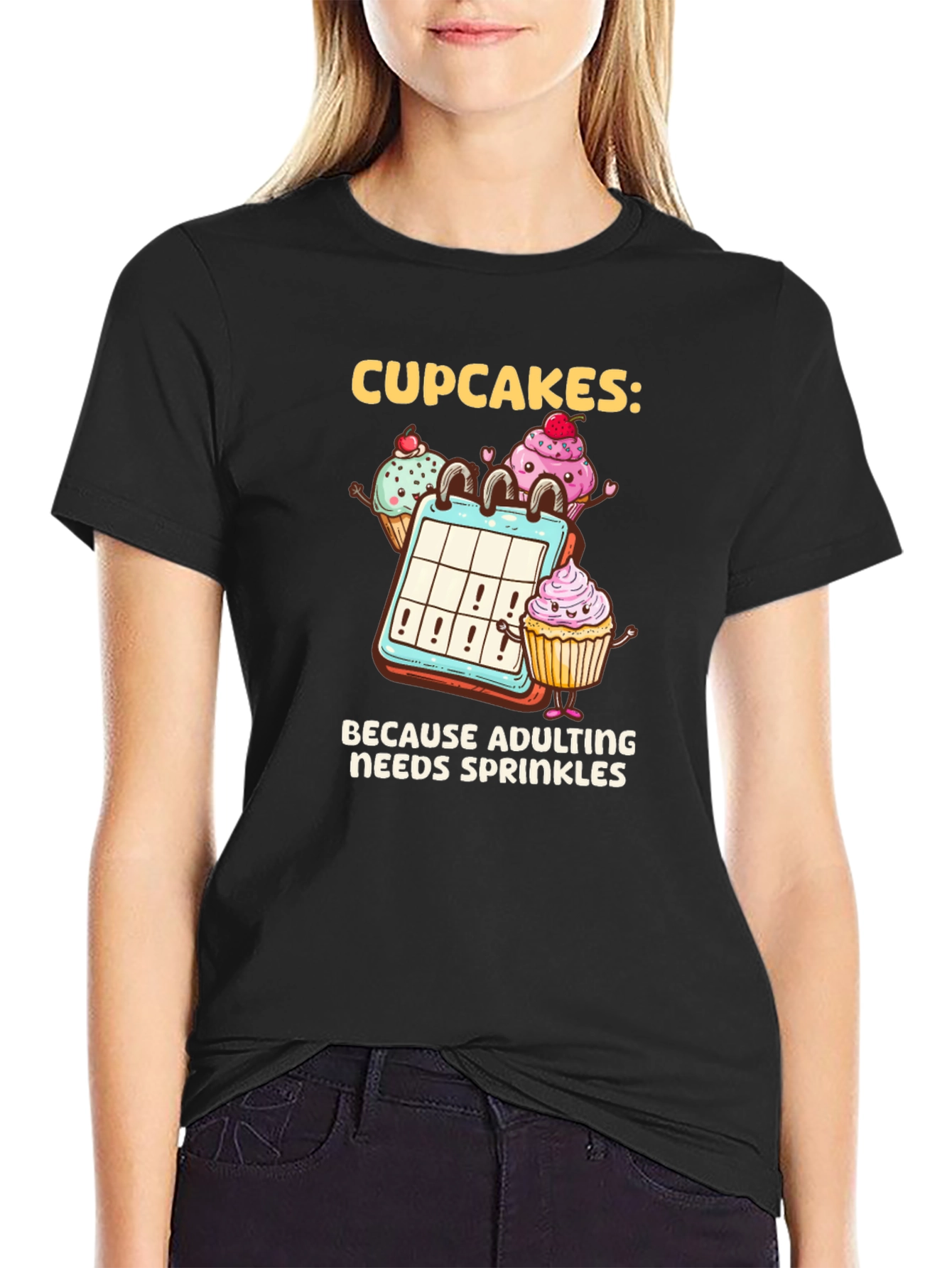 Black Cupcakes: Because Adulting Needs Sprinkles T-Shirt view 2