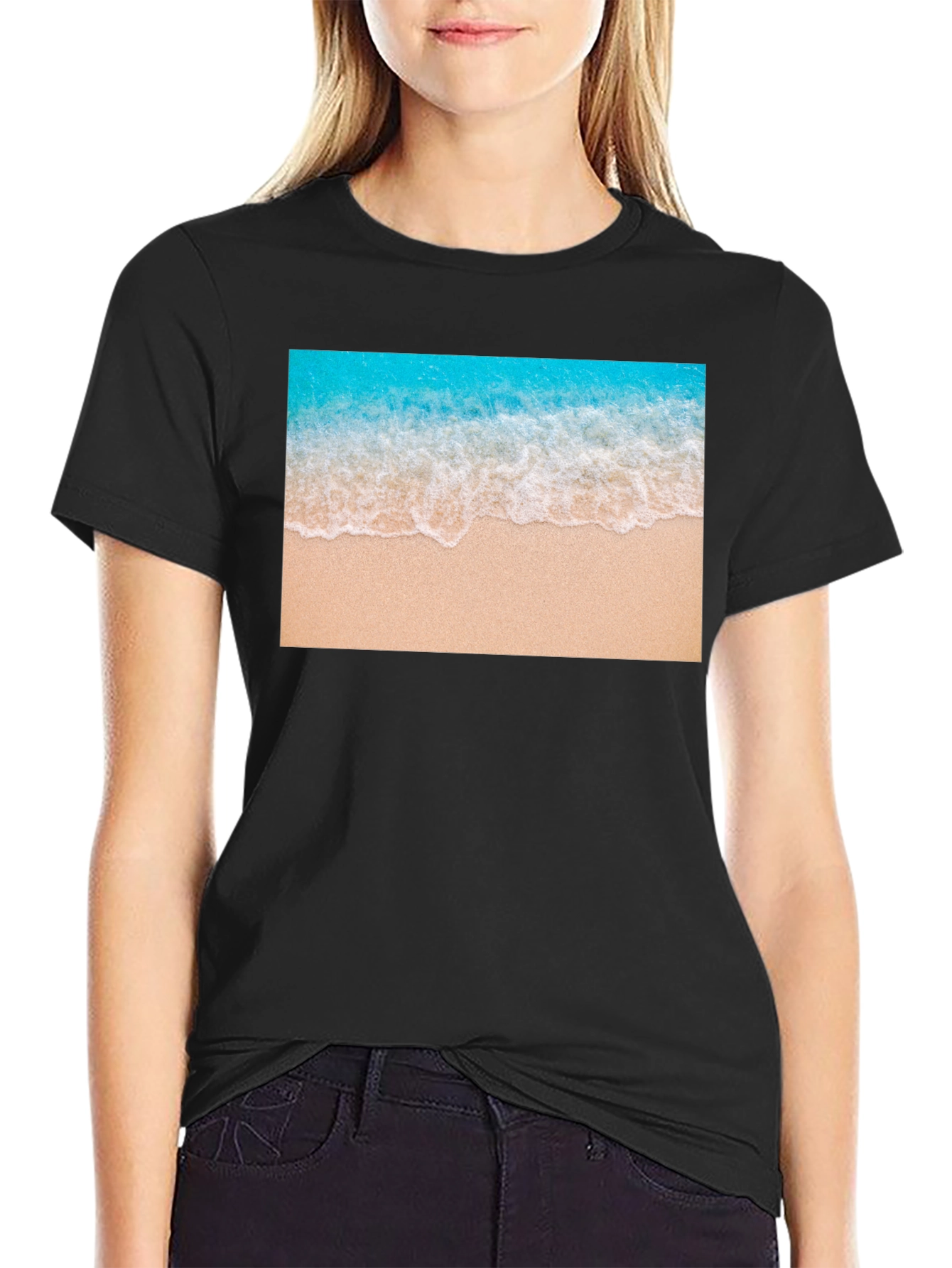 Black Beach Wave Graphic Black T-Shirt view 2