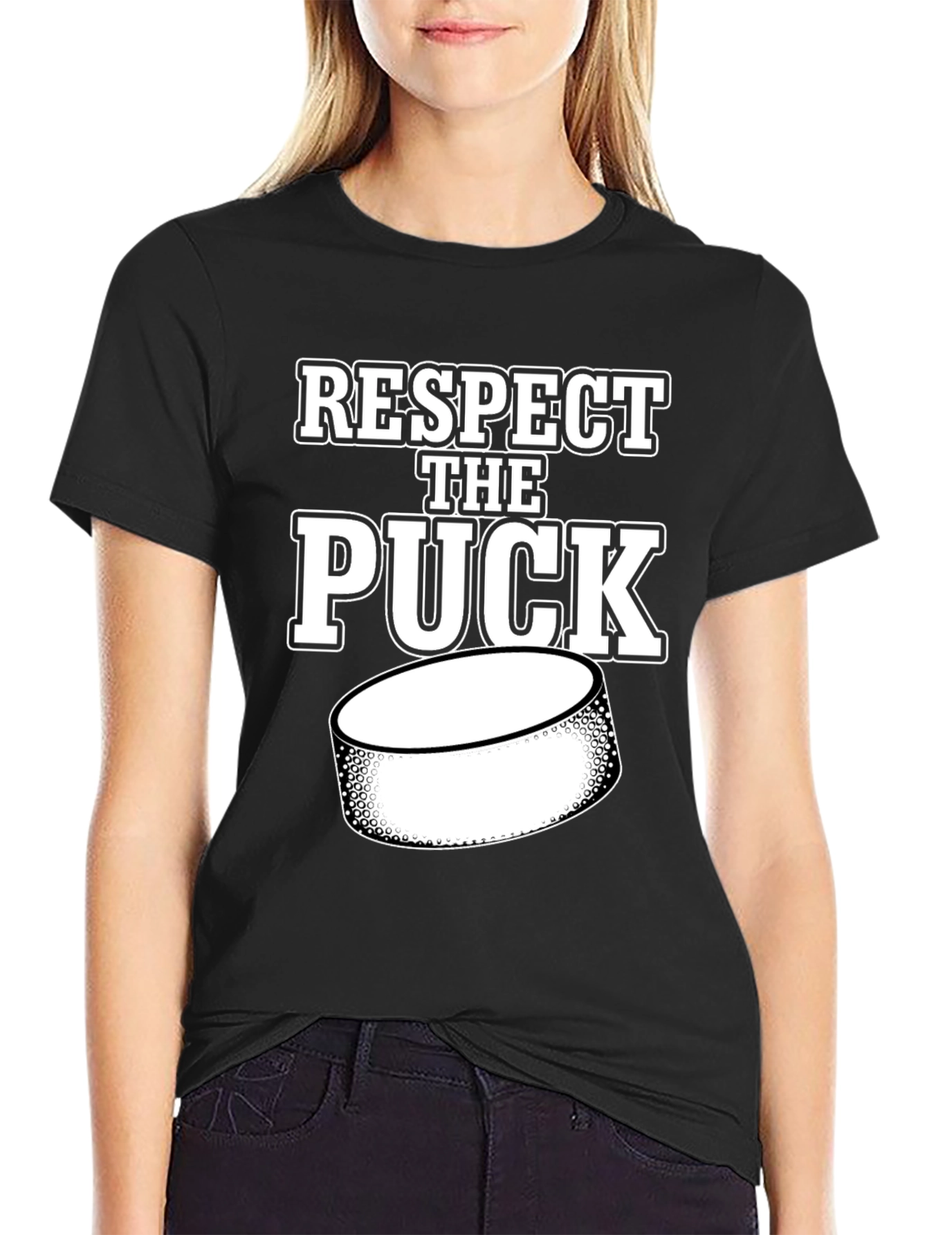 Black Respect the Puck Hockey T-Shirt view 2