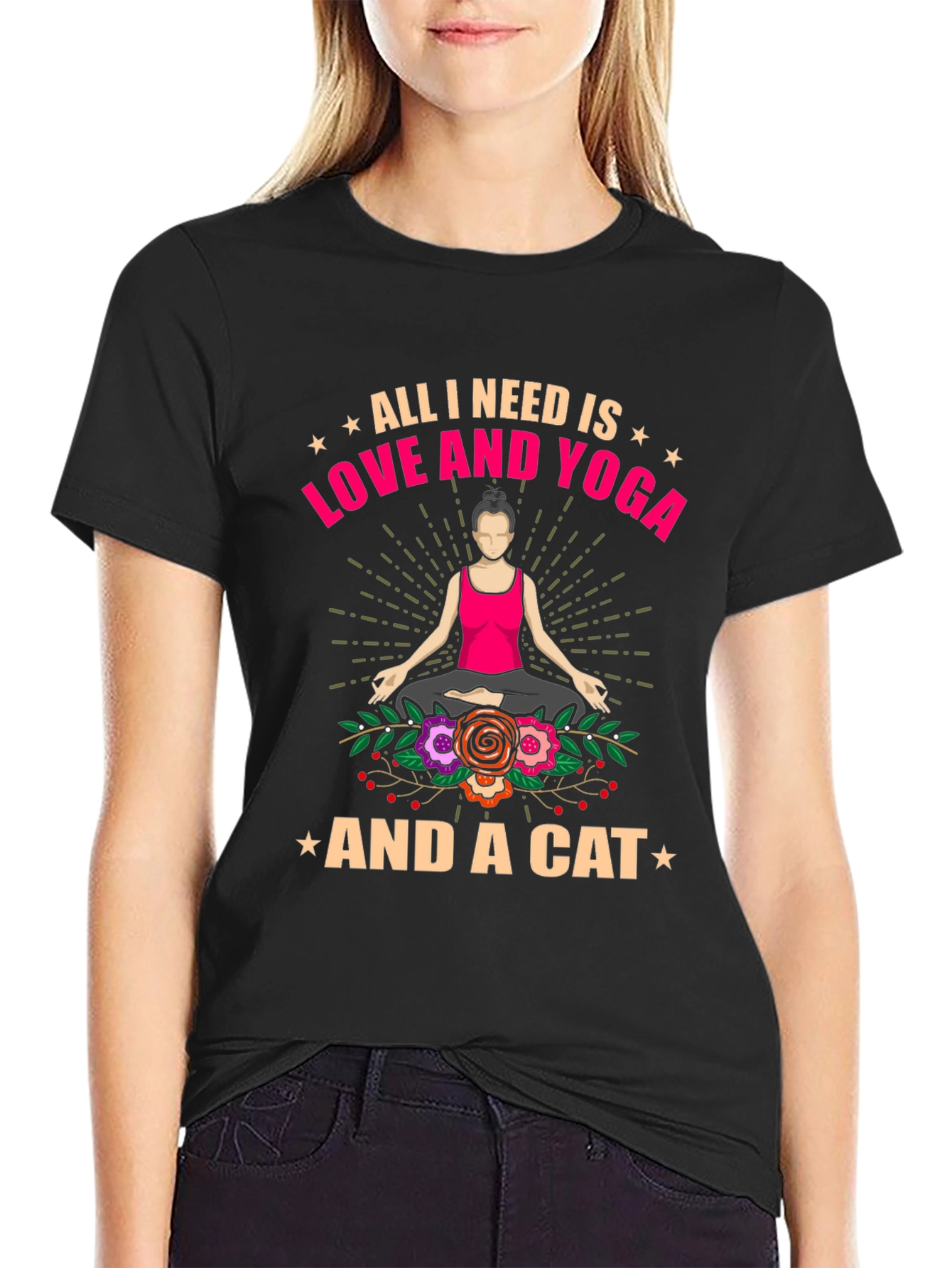 Black Love, Yoga, and Cats T-Shirt - Relaxed Fit view 2
