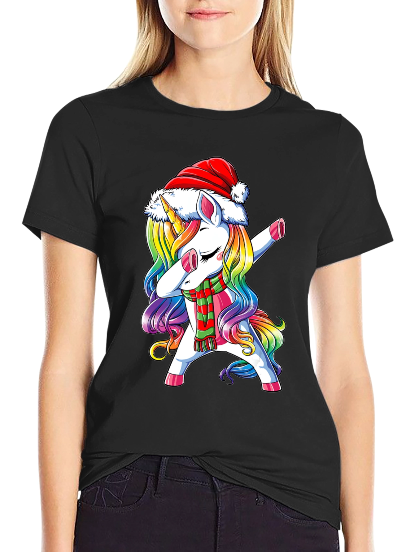 Black Christmas Unicorn Dabbing T-Shirt view 2