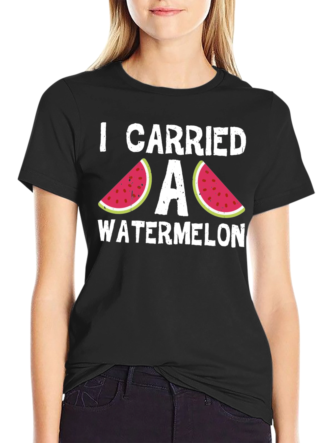 Black I Carried a Watermelon Funny Graphic Tee view 2