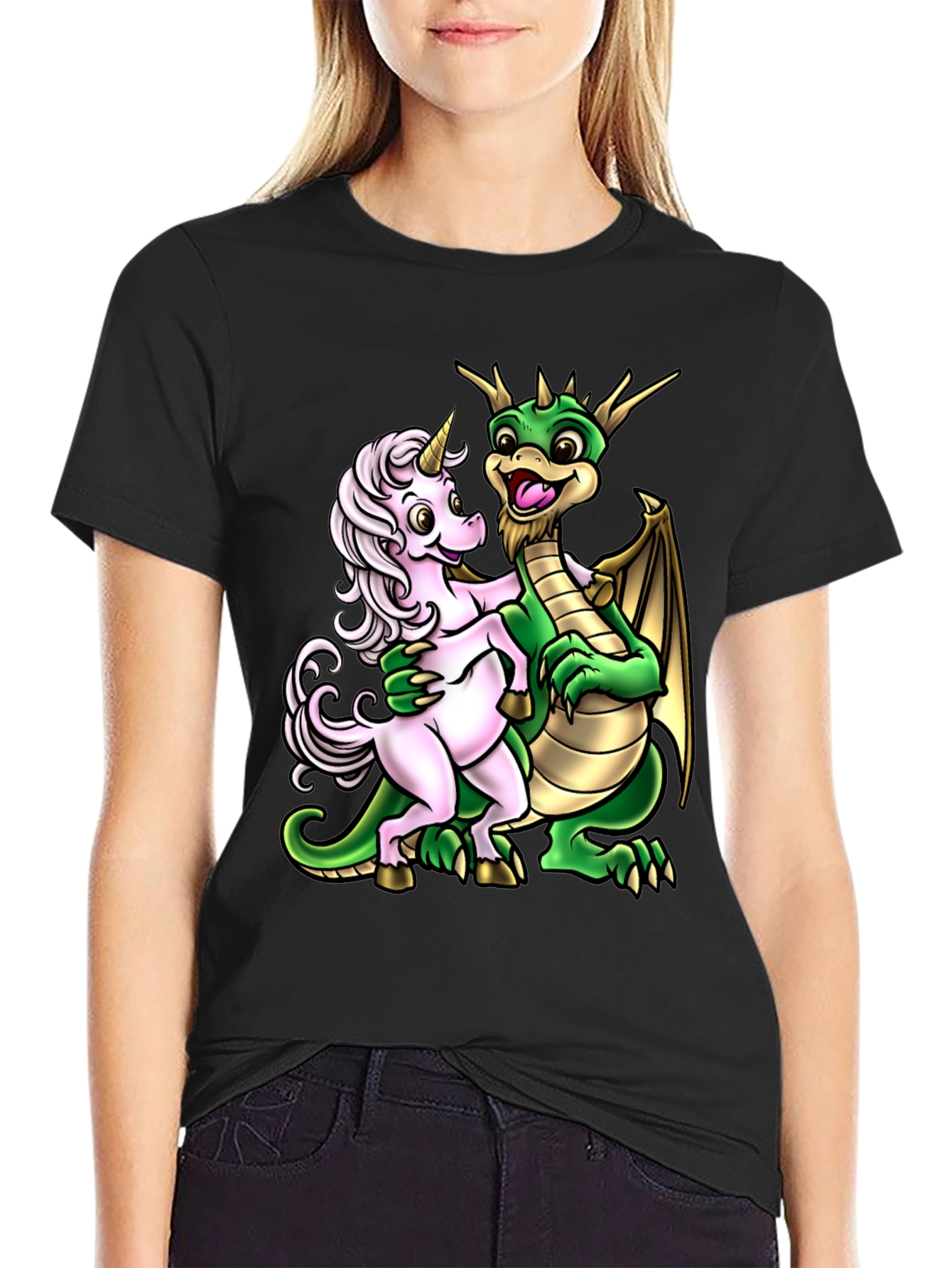 Black Dragon and Unicorn Graphic Tee view 2