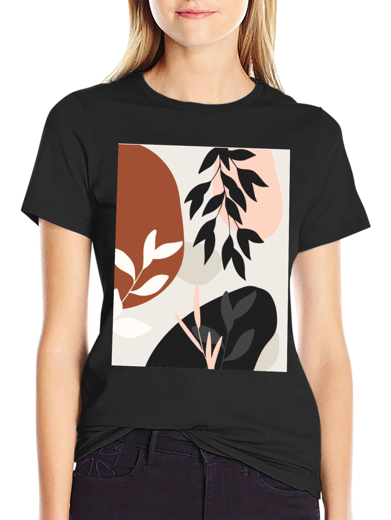 Black Modern Abstract Graphic Print Black T-Shirt view 2