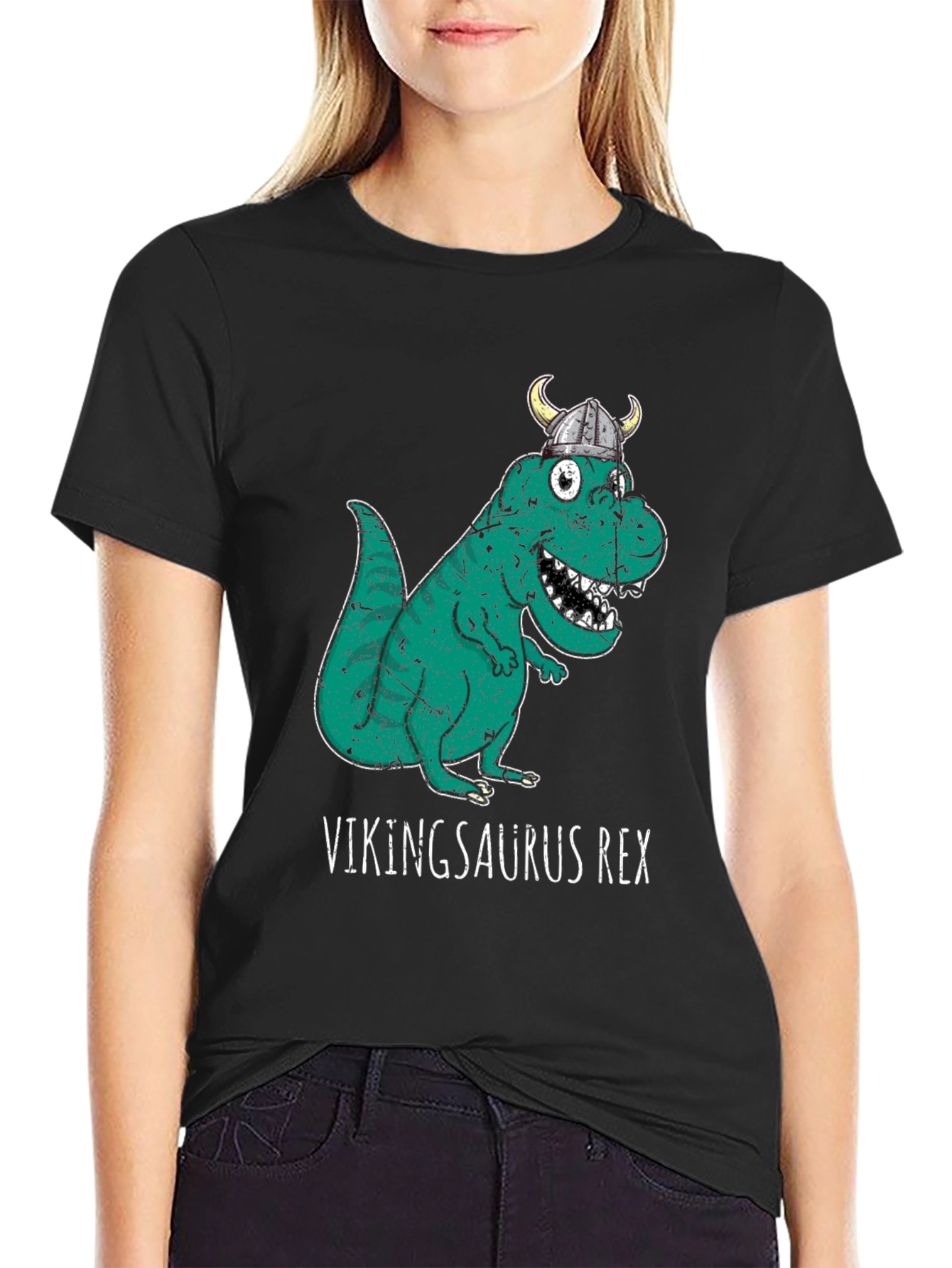 Black Vikingsaurus Rex T-Shirt - Novelty Dinosaur Tee view 2