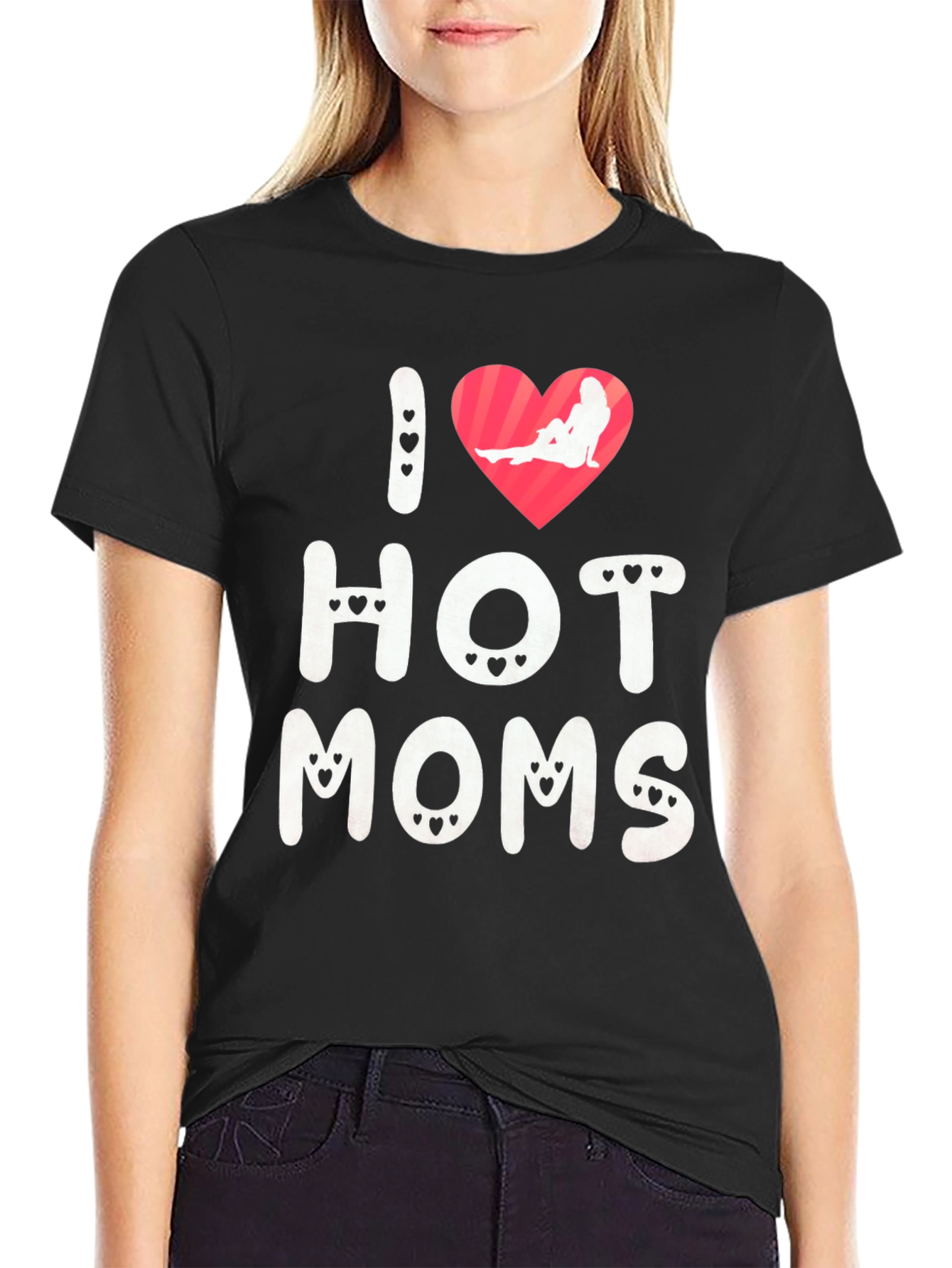 Black I Heart Hot Moms Graphic Tee - Novelty T-Shirt view 2