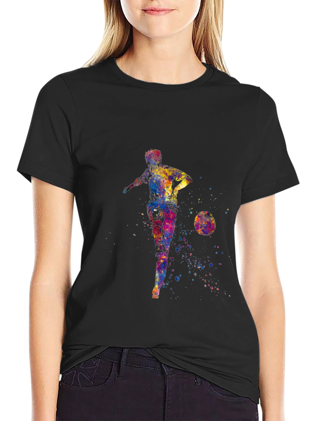 Black Colorful Soccer Player T-Shirt view 2