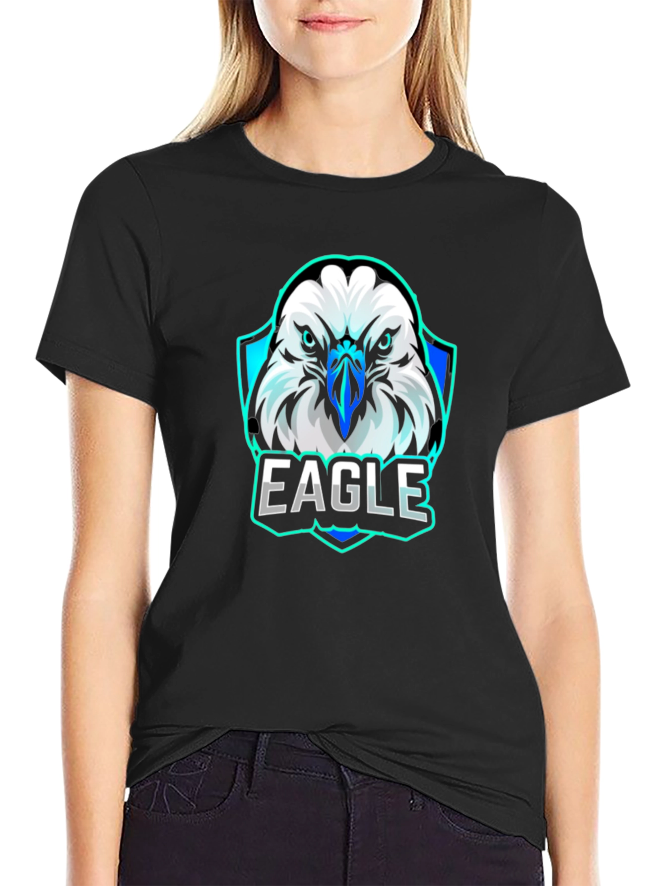 Black Eagle Graphic Print Crew Neck Tee - Cool Streetwear Style view 2