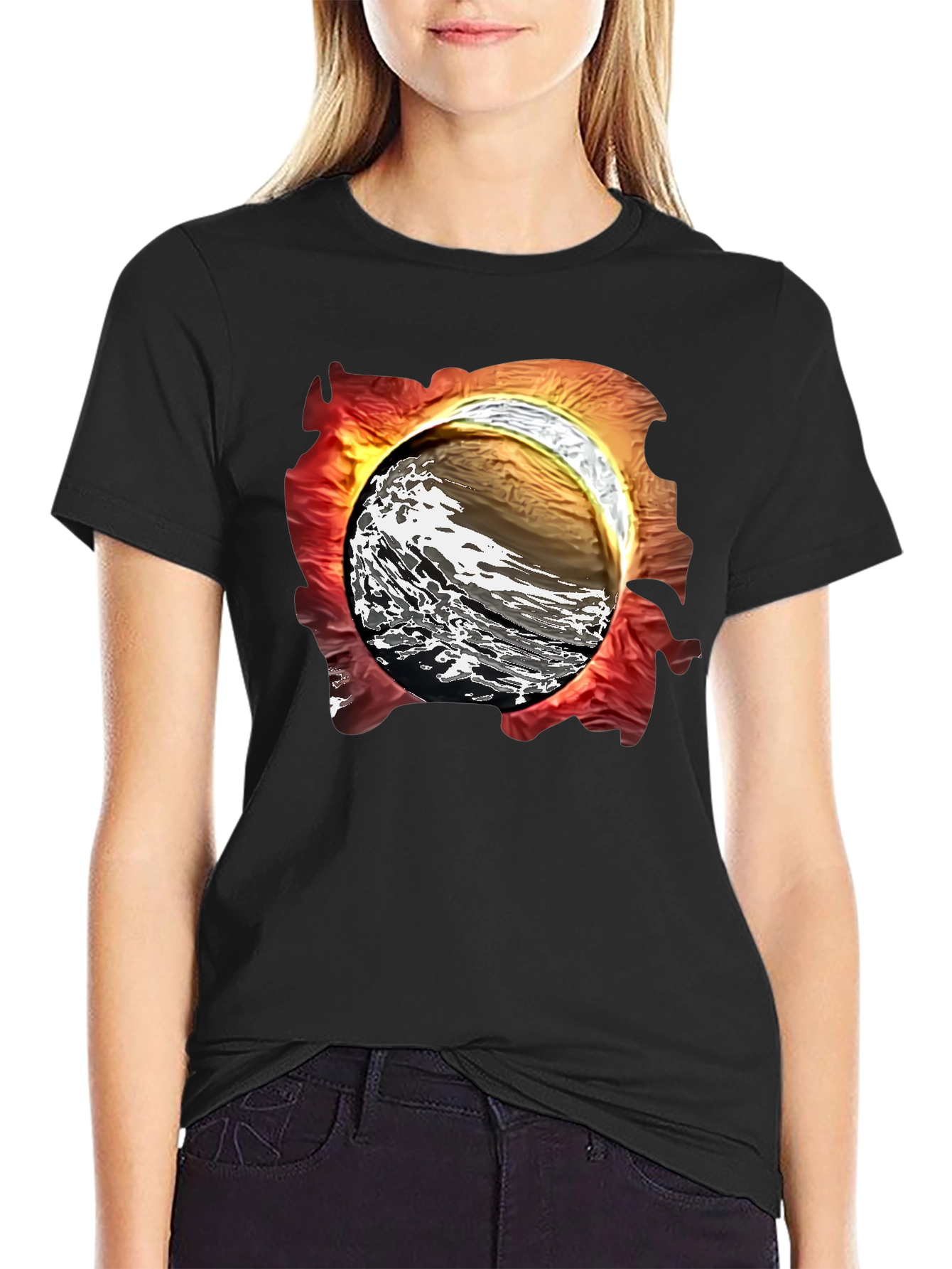 Black Abstract Wave Graphic T-Shirt view 2