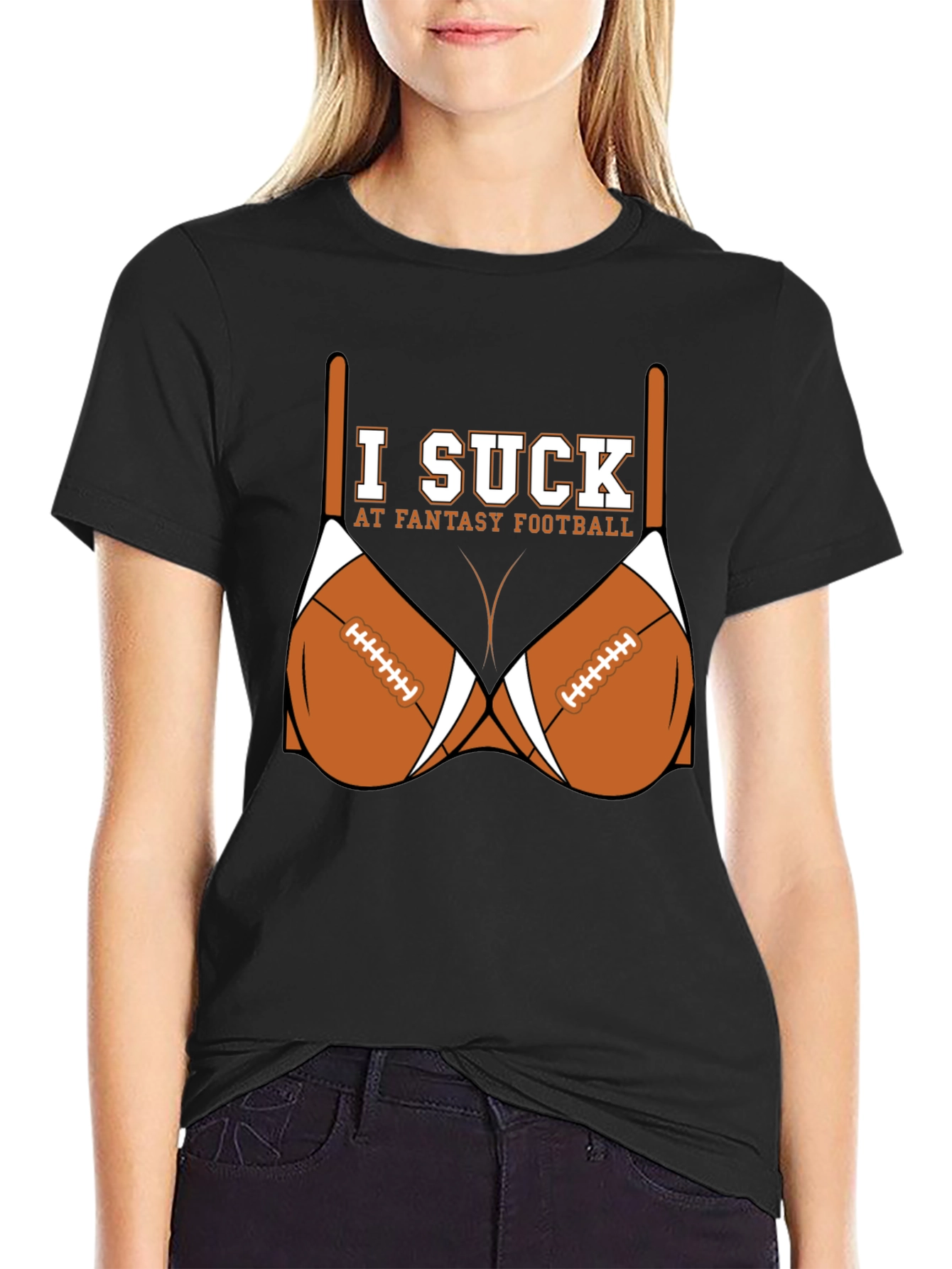 Black I Suck at Fantasy Football T-Shirt view 2