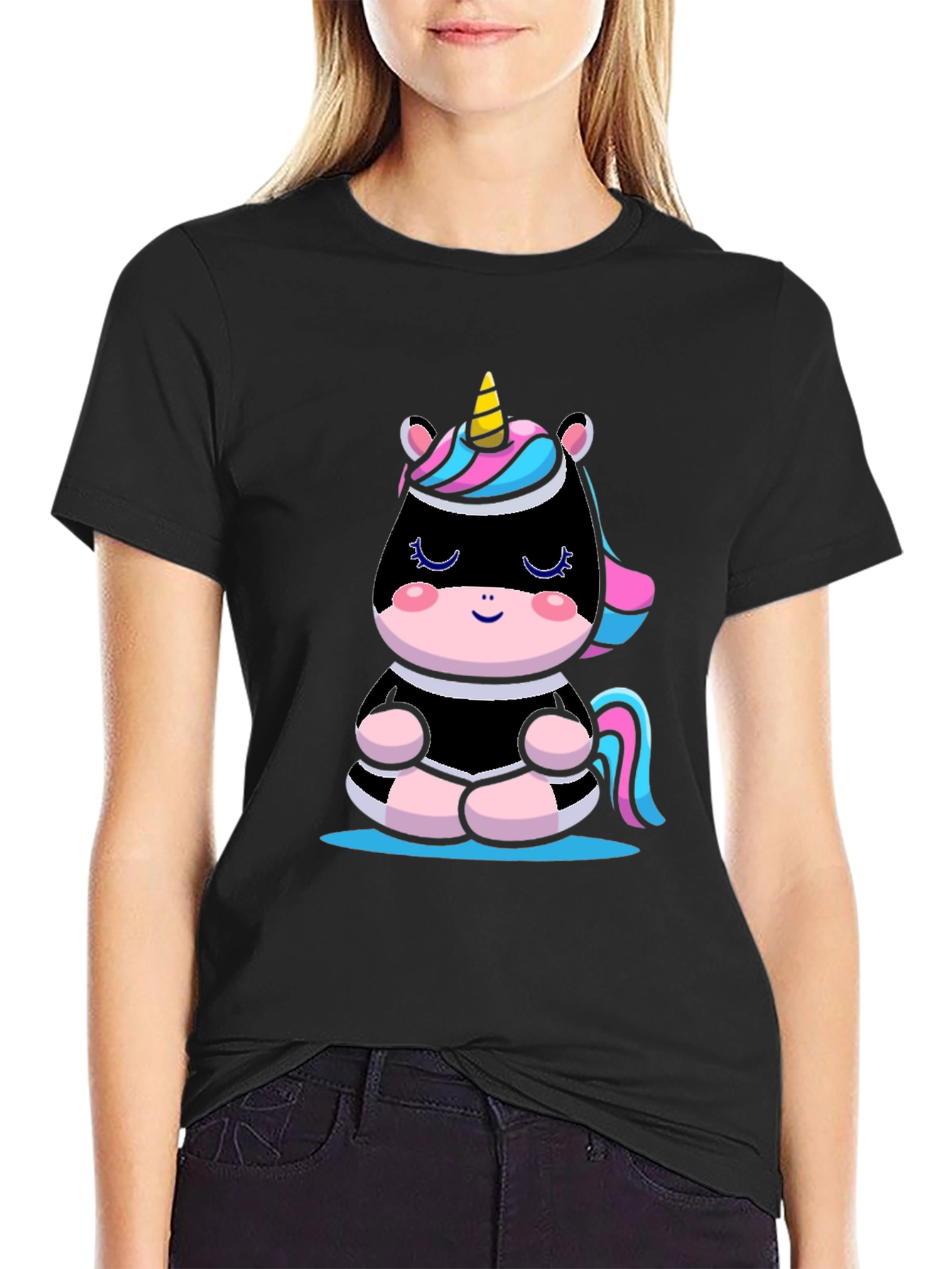 Black Meditating Unicorn T-Shirt - Black view 2