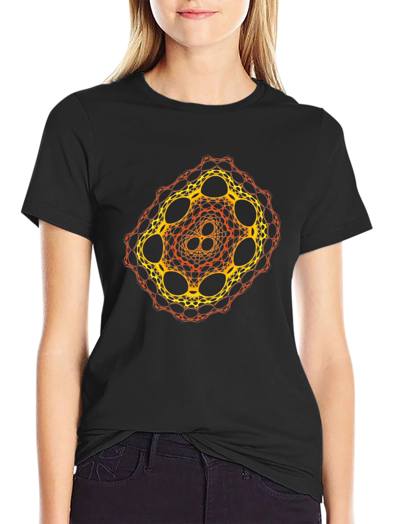 Black Geometric Fractal Design T-Shirt view 2