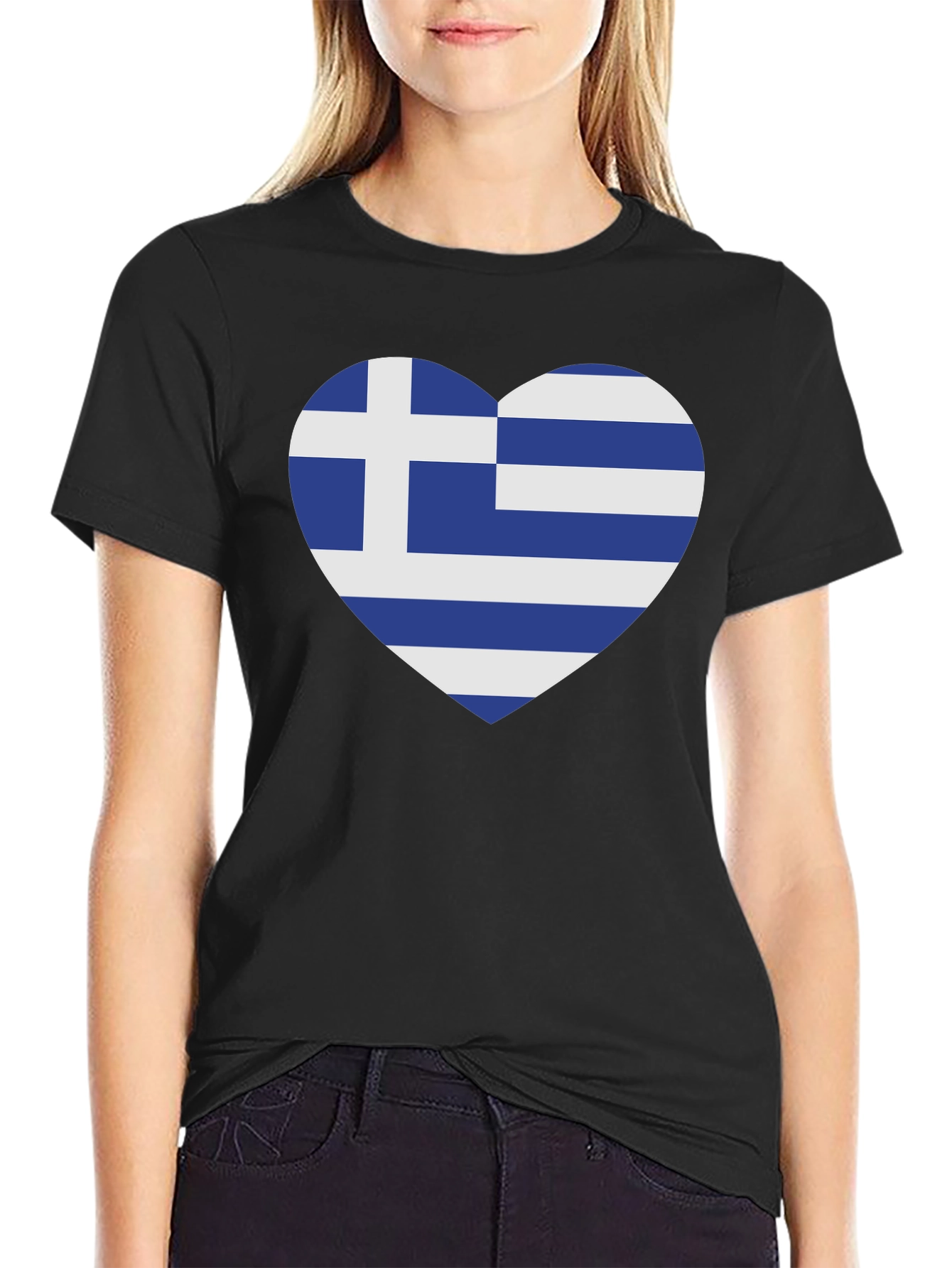Black Greek Flag Heart T-Shirt - Show Your Love for Greece view 2
