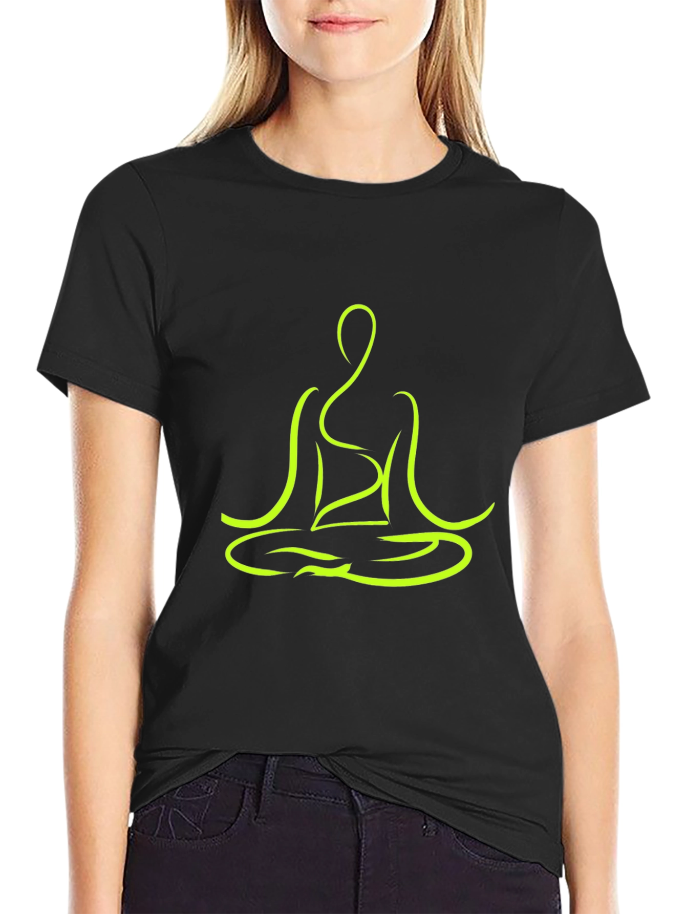Black Yoga Pose Graphic Tee - Black Cotton T-Shirt view 2