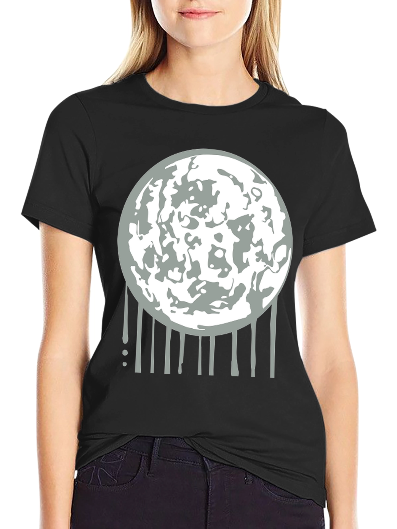 Black Lunar Drip Graphic Tee - Modern Streetwear view 2