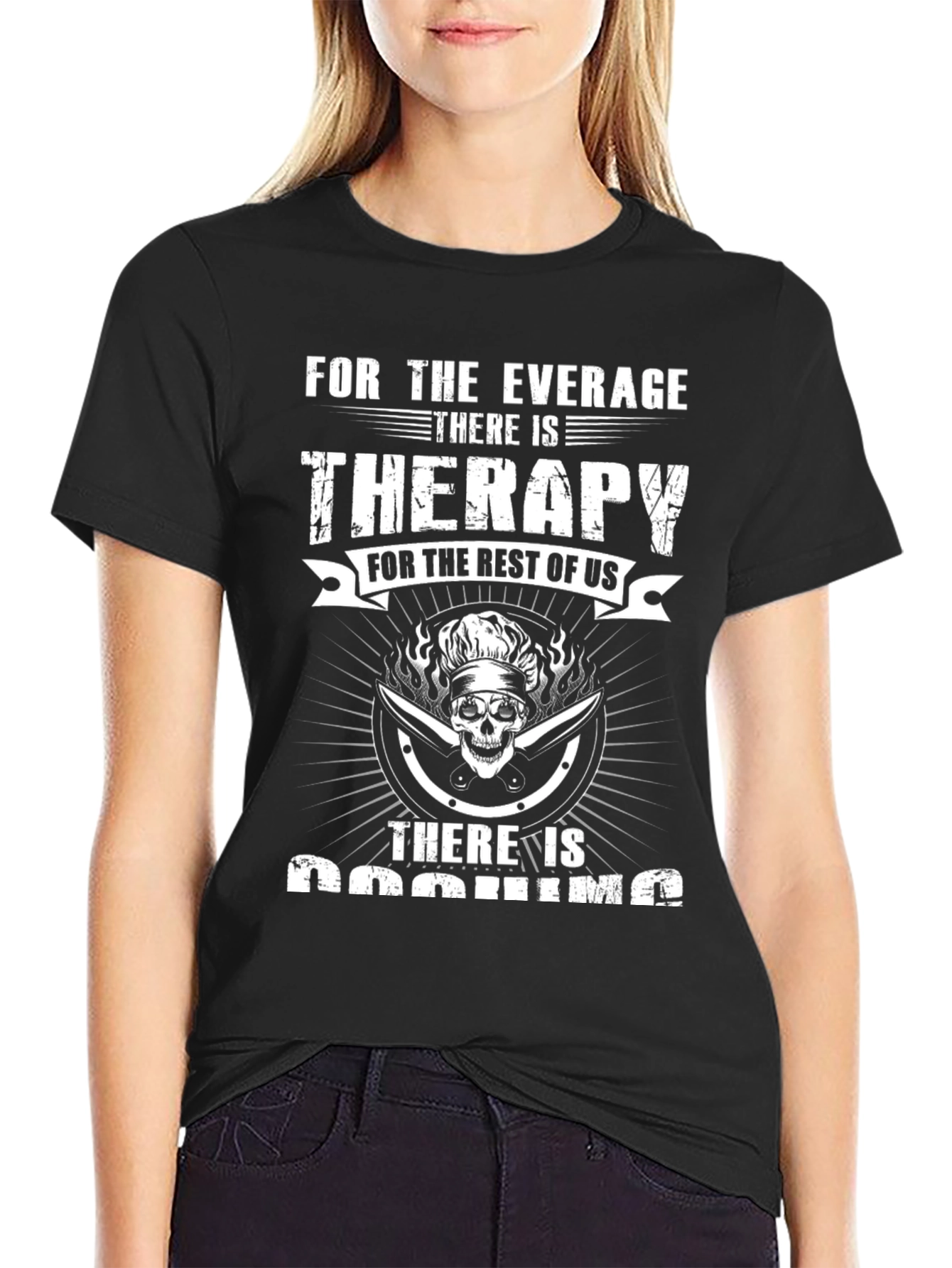 Black Funny Cooking Therapy T-Shirt view 2