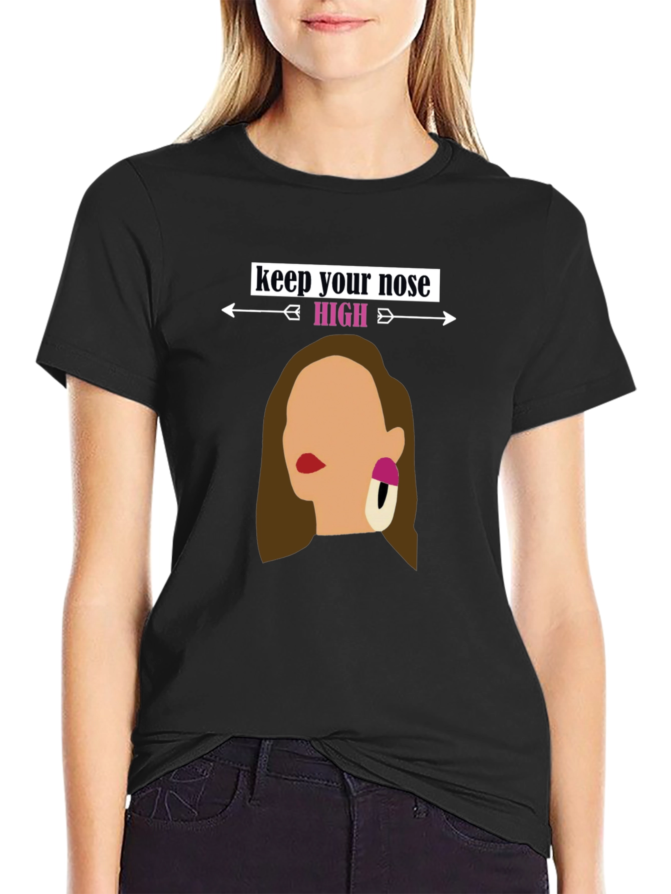 Black Keep Your Nose High Graphic Tee - Stylish Statement Shirt view 2