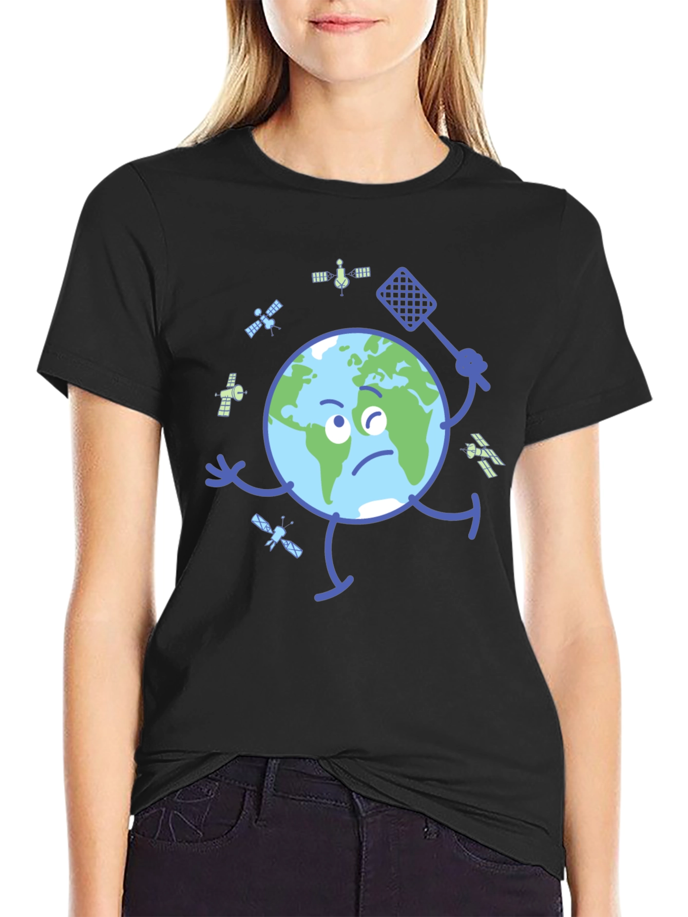 Black Earth vs Space Junk Graphic Tee - Black T-Shirt view 2