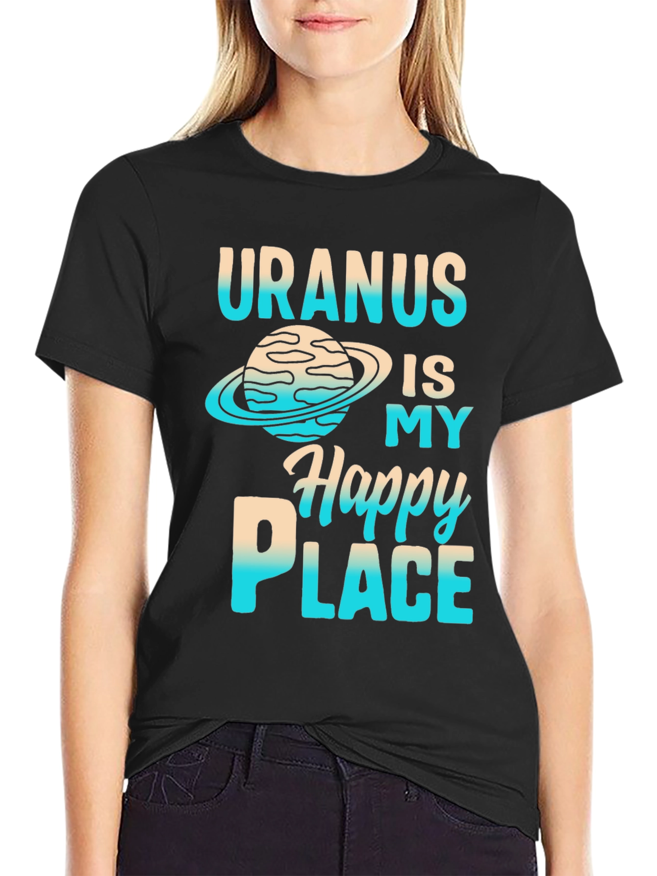 Black Uranus Happy Place Graphic T-Shirt view 2