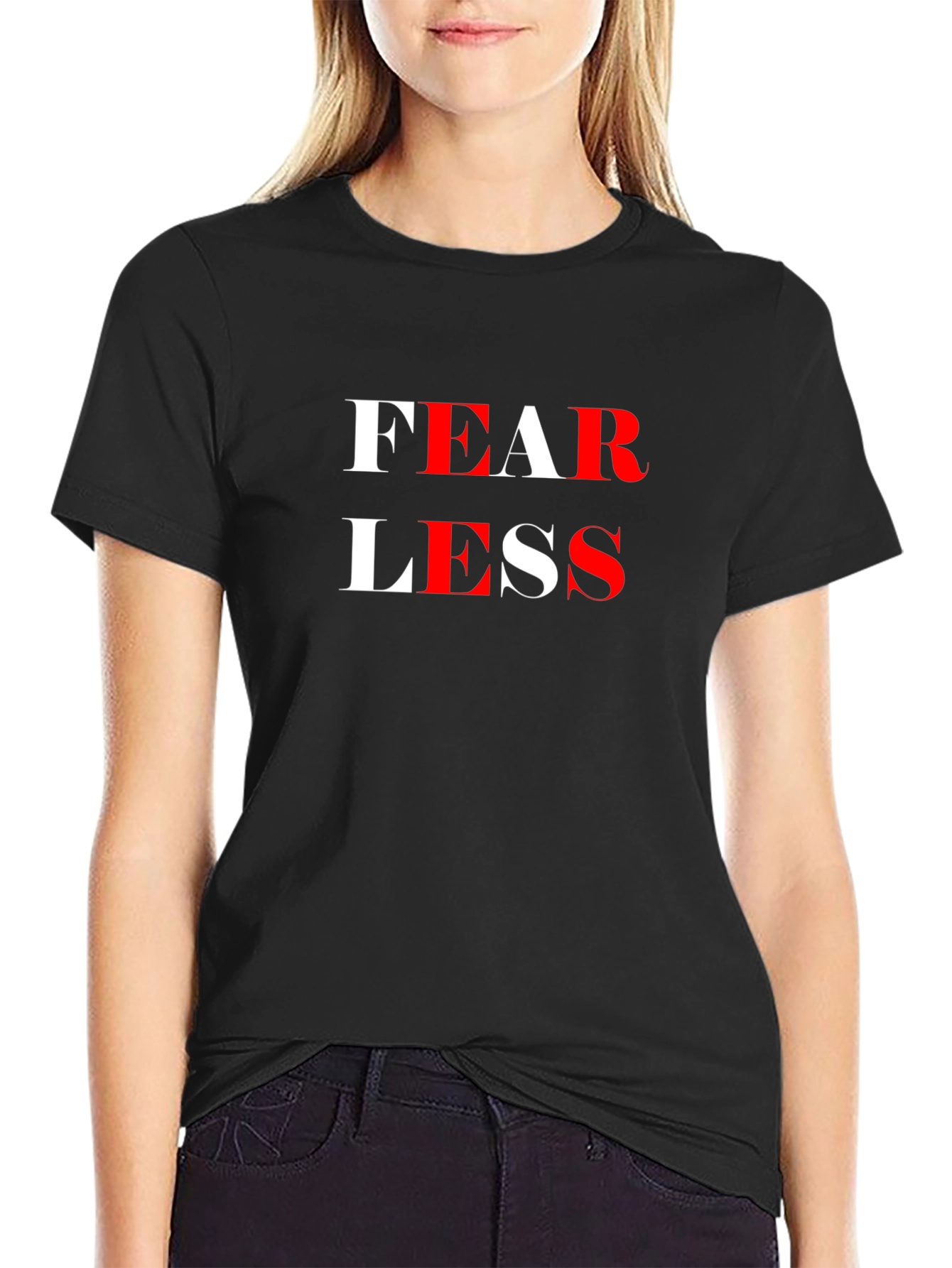Black Fearless Graphic Print Crew Neck T-Shirt view 2