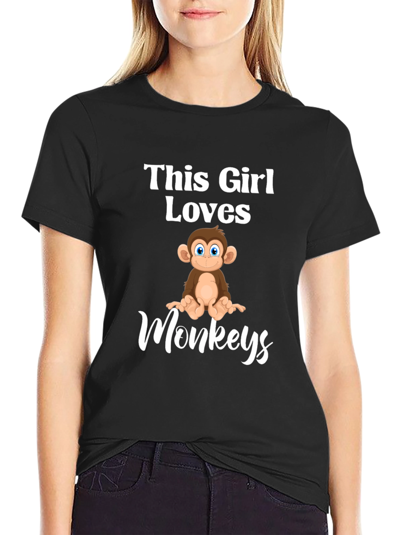 Black This Girl Loves Monkeys T-Shirt Funny Monkey Lover Tee view 2
