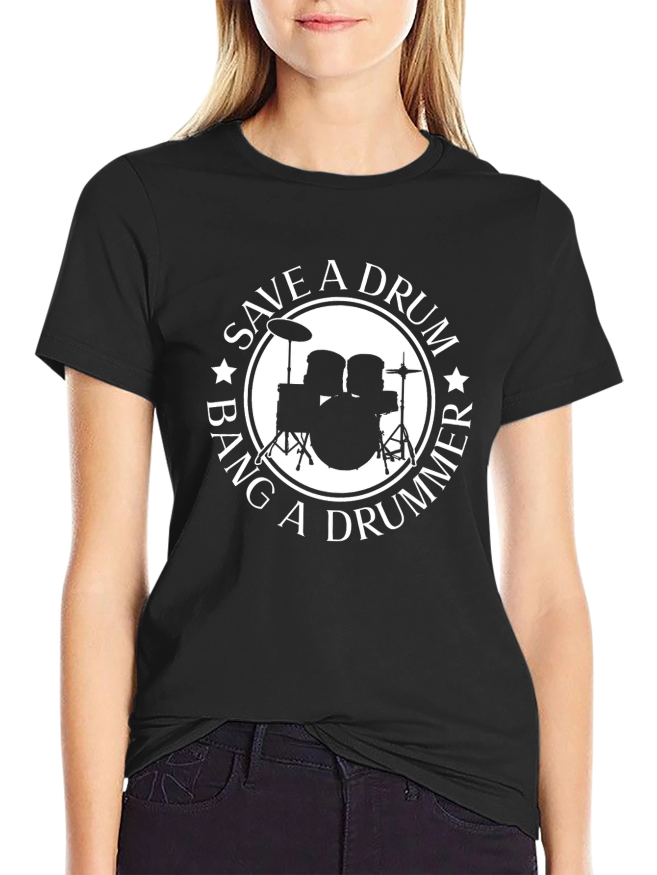 Black Save A Drum Bang A Drummer Black T-Shirt view 2