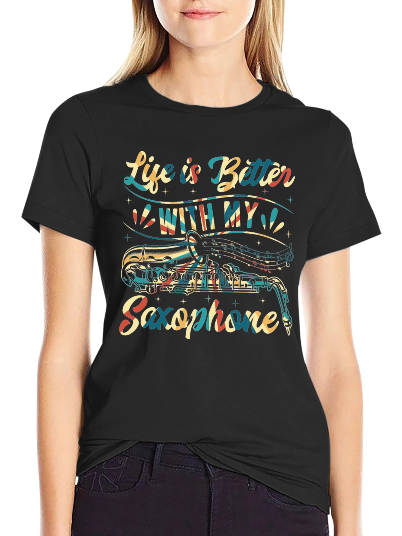 Black Saxophone Lover T-Shirt - Life is Better With My Saxophone view 2