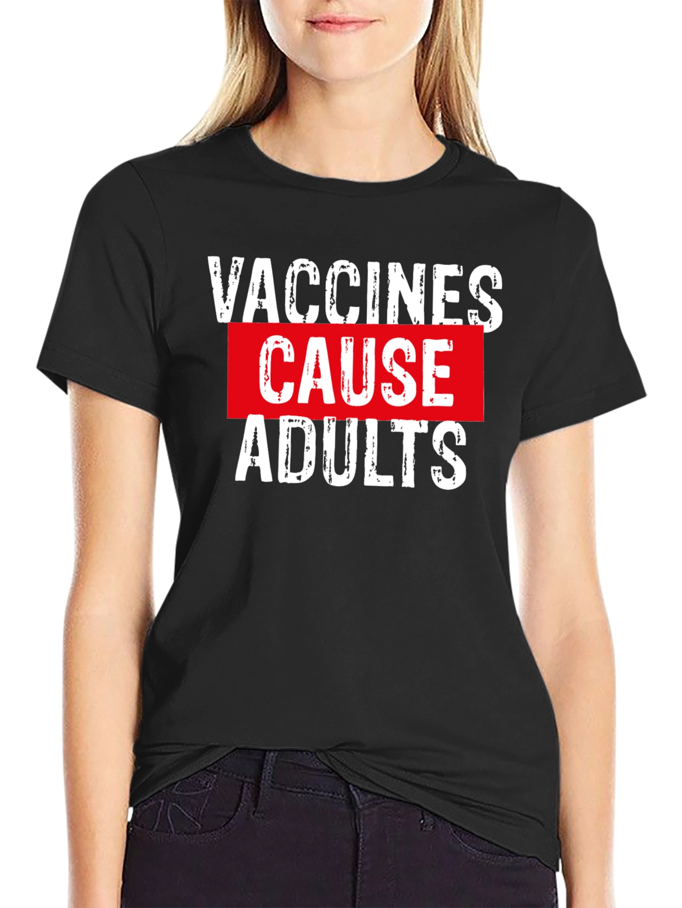 Black Vaccines Cause Adults Graphic Tee - Black view 2
