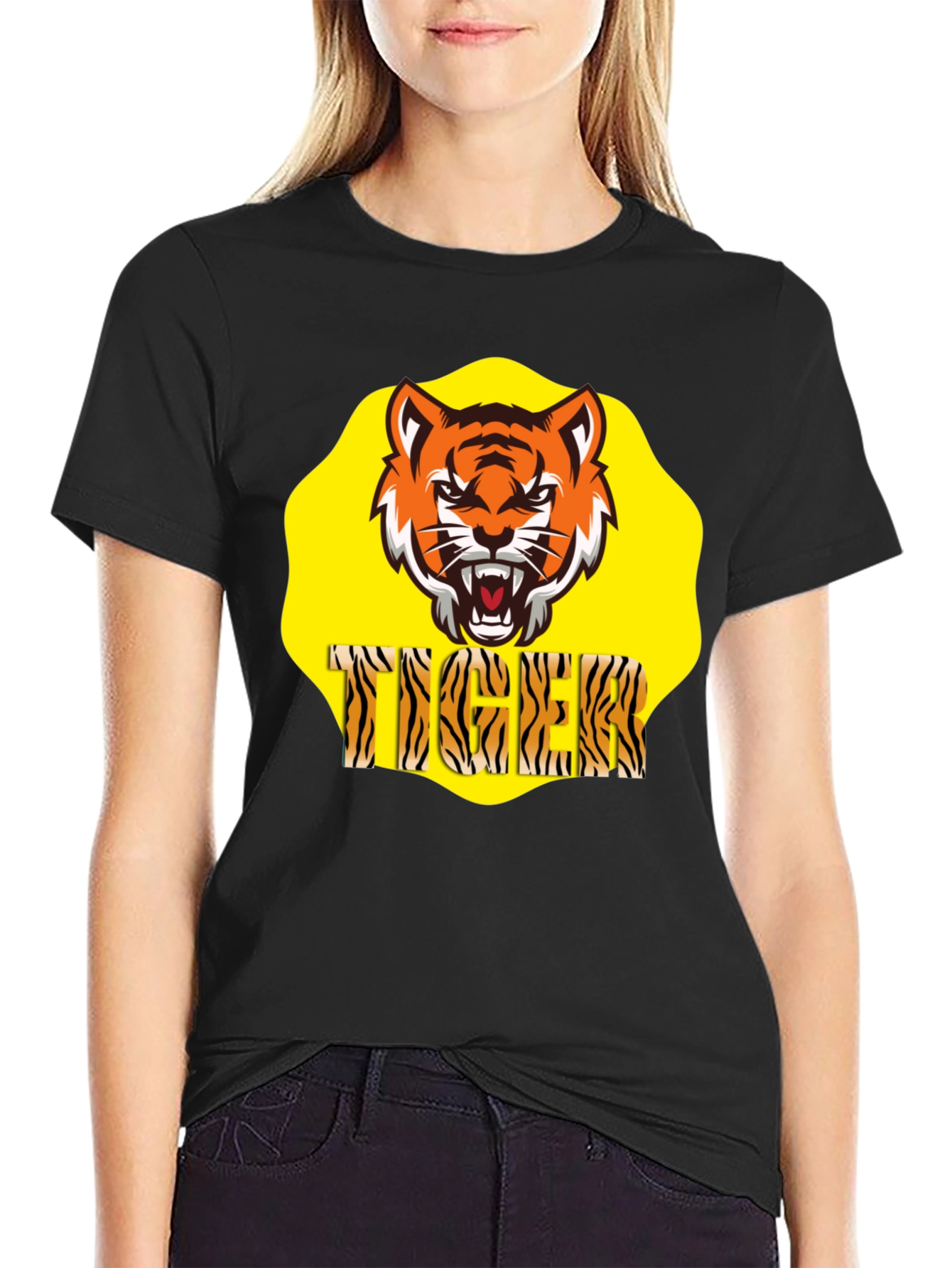 Black Tiger Graphic Black T-Shirt view 2