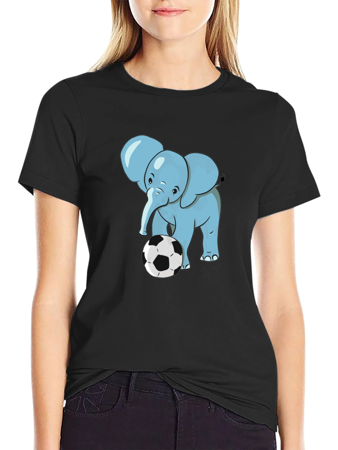 Black Elephant Soccer T-Shirt - Black Cotton Tee view 2